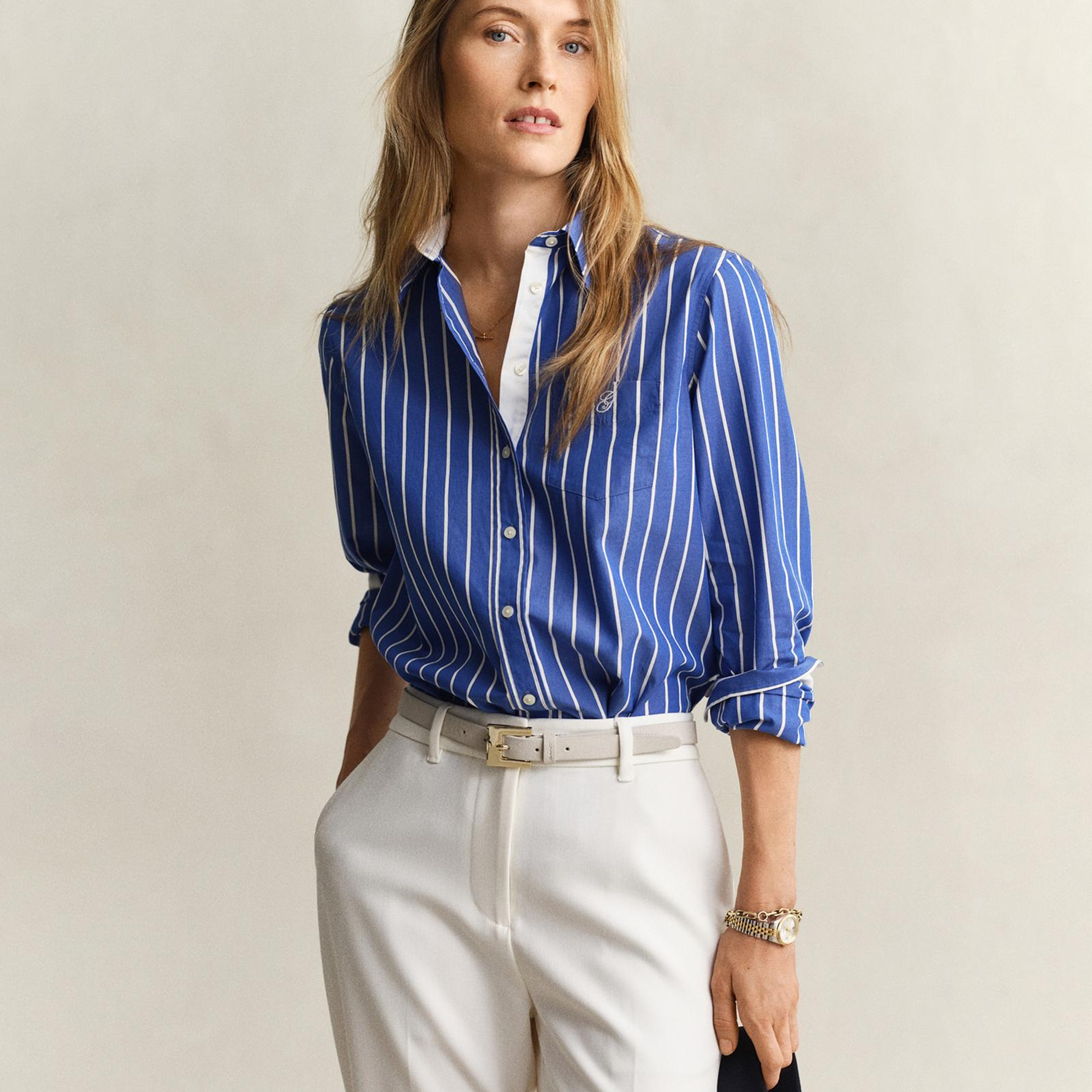 GANT Kadın Mavi Regular Fit Çizgili Gömlek