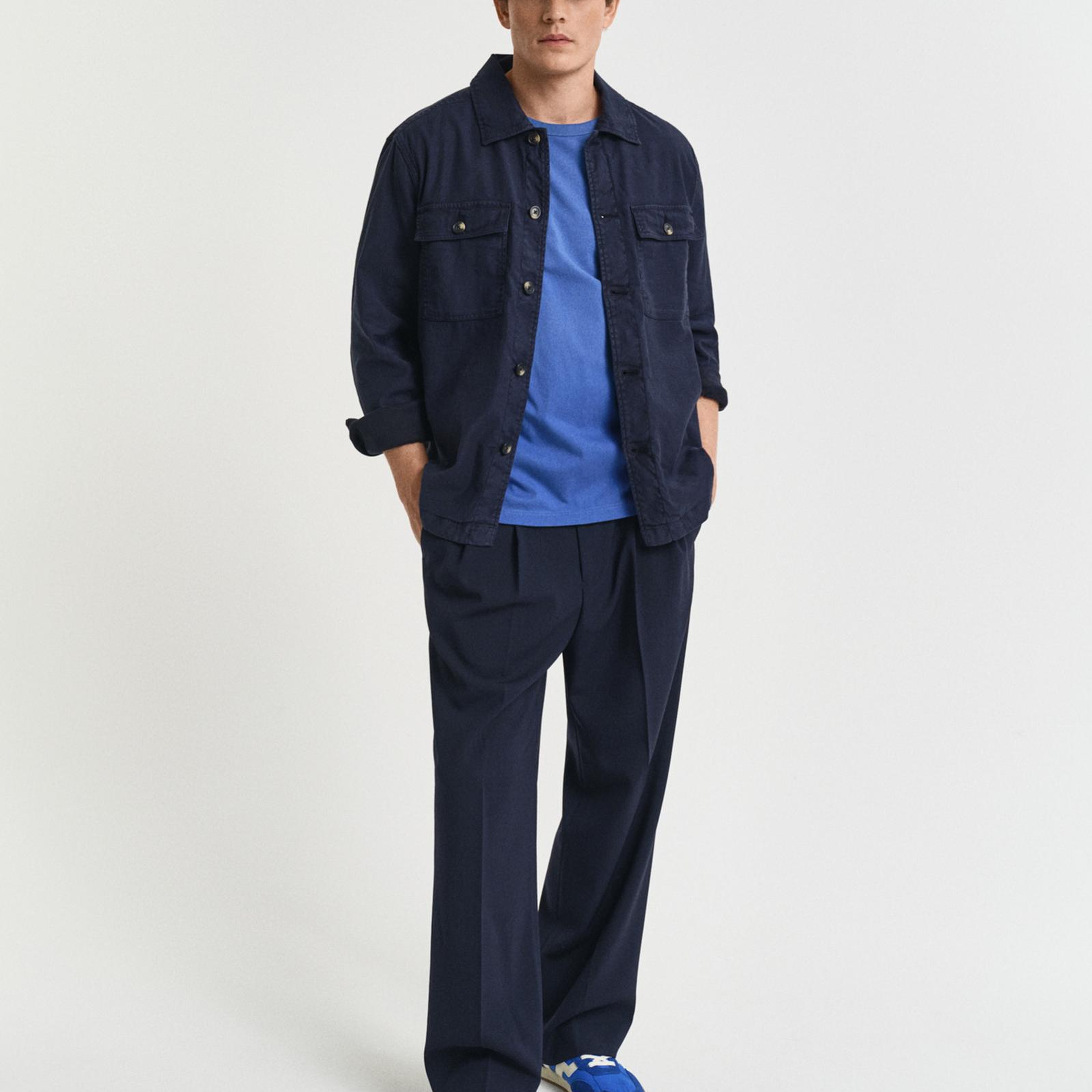 GANT Erkek Mavi Relaxed Fit Bisiklet Yaka Logolu T-Shirt