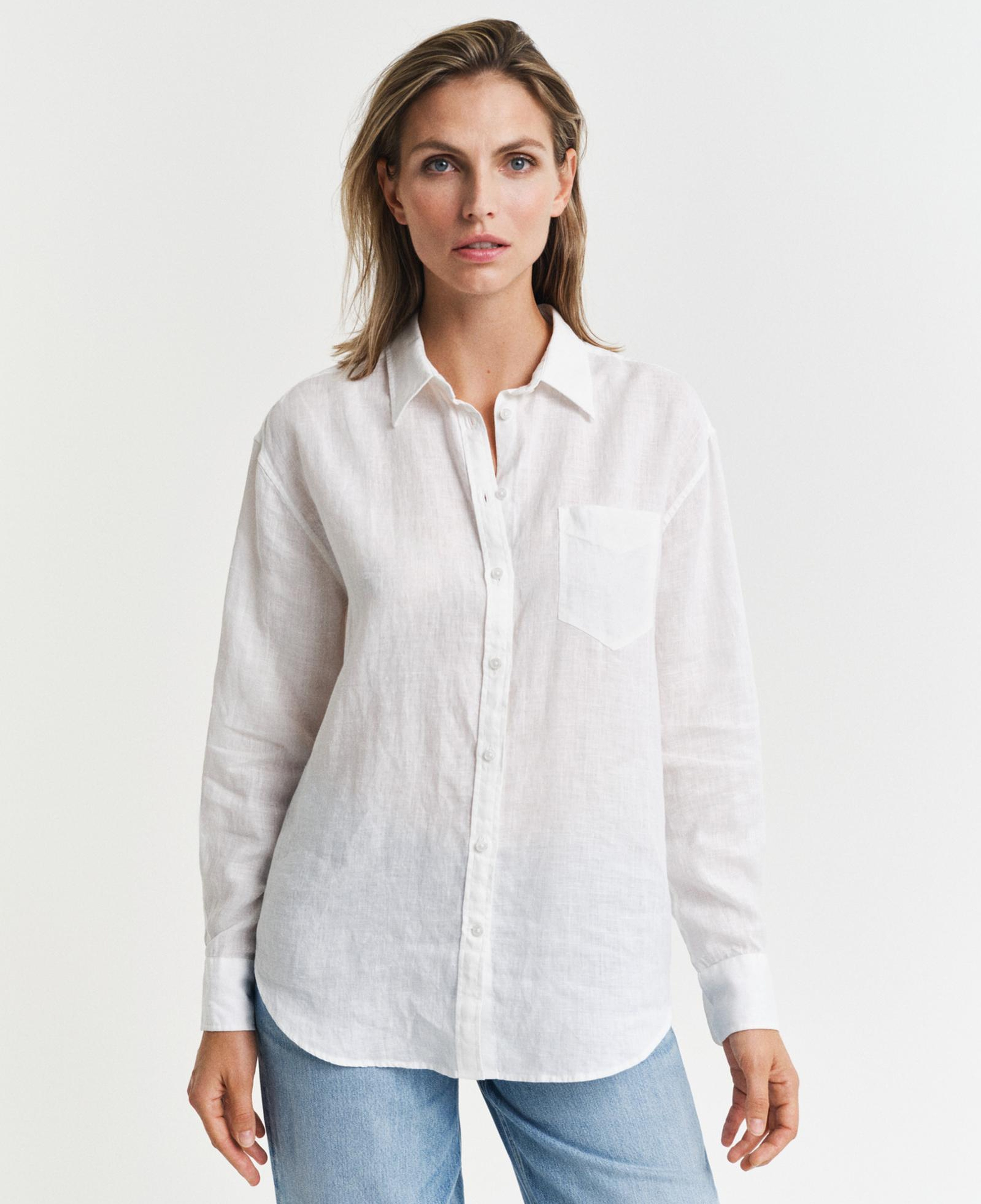 GANT Kadın Beyaz Relaxed Fit Klasik Yaka Gömlek