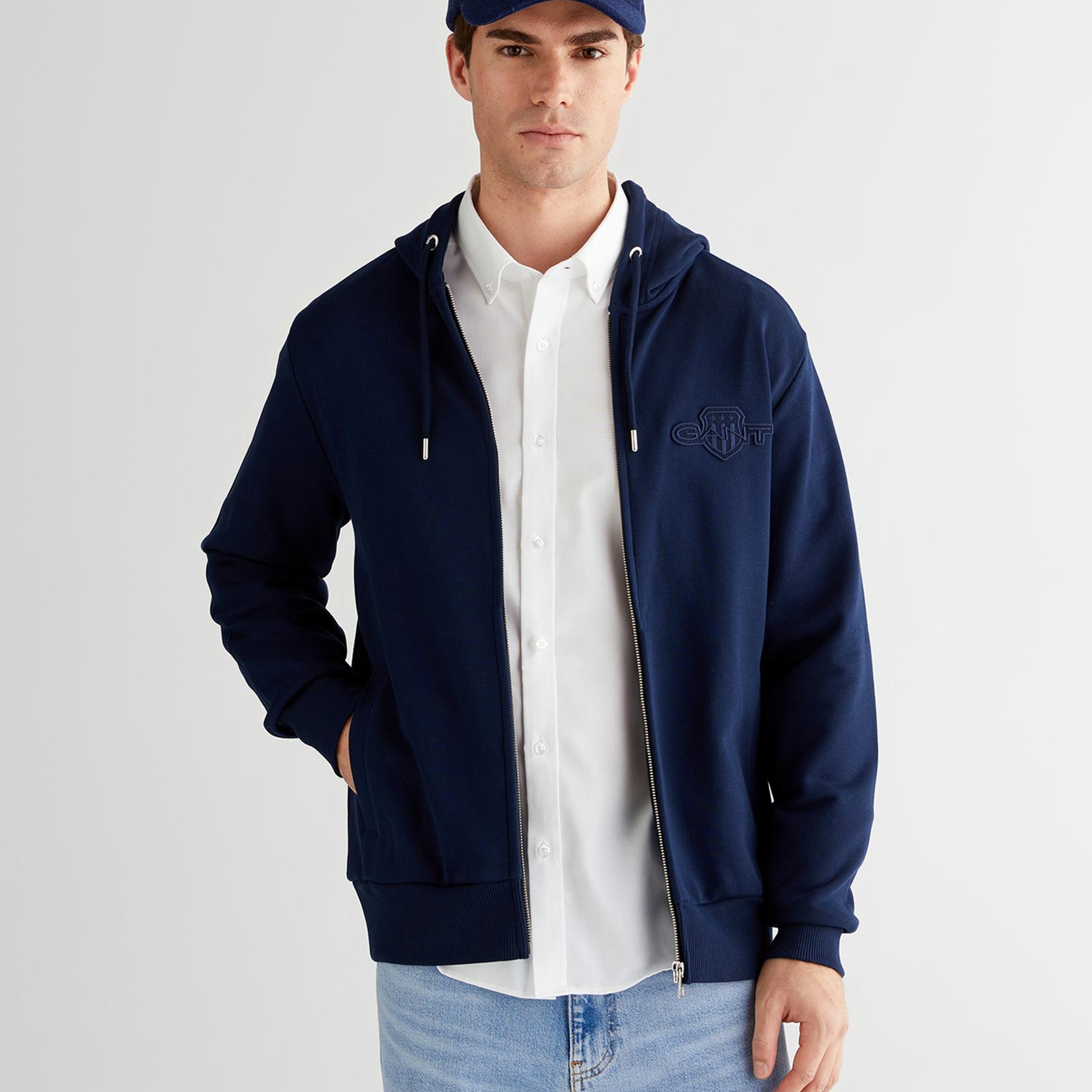 GANT Erkek Lacivert Regular Fit Kapüşonlu Sweatshirt