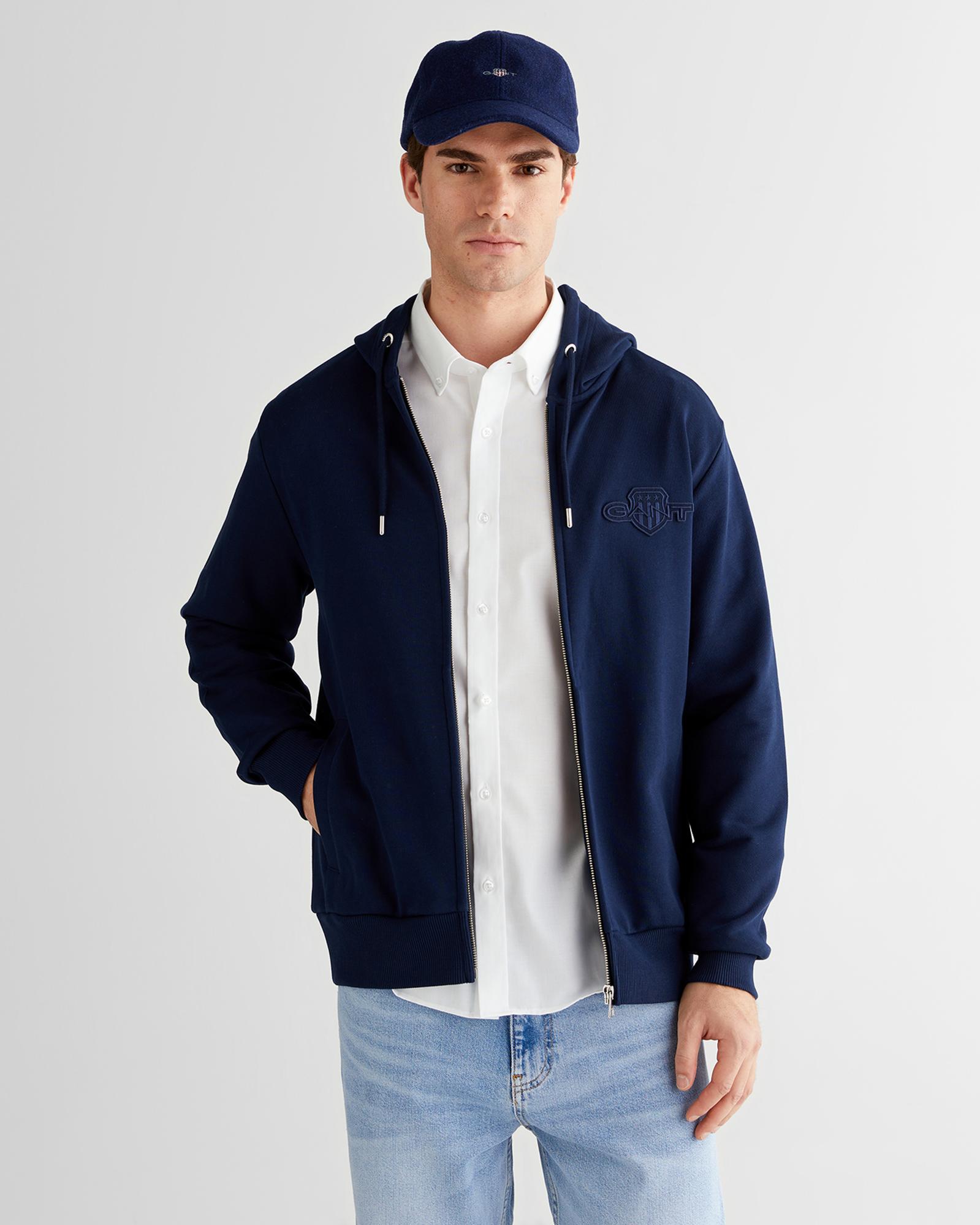 GANT Erkek Lacivert Regular Fit Kapüşonlu Sweatshirt