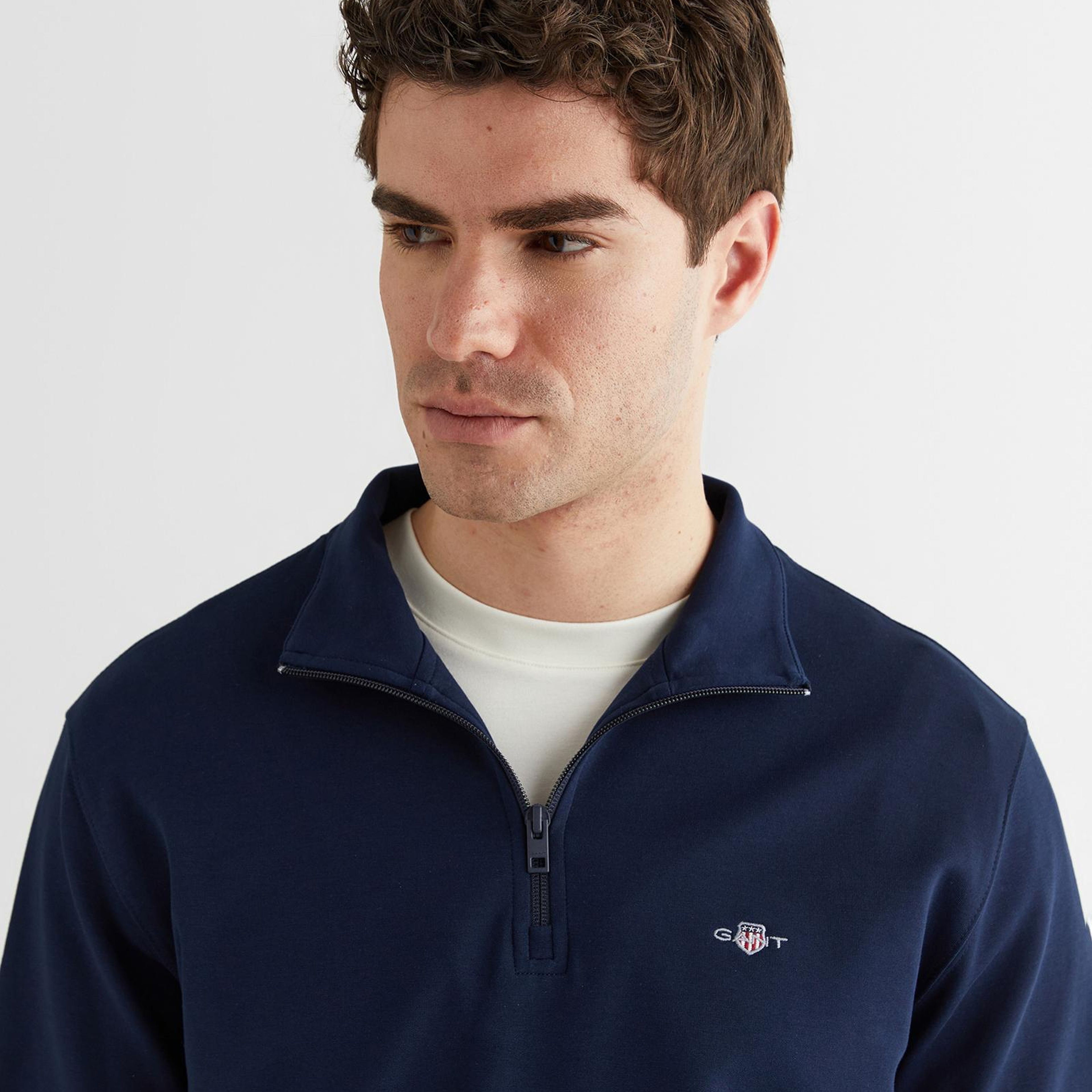 GANT Erkek Lacivert Relaxed Fit Yarım Fermuarlı Logolu Sweatshirt