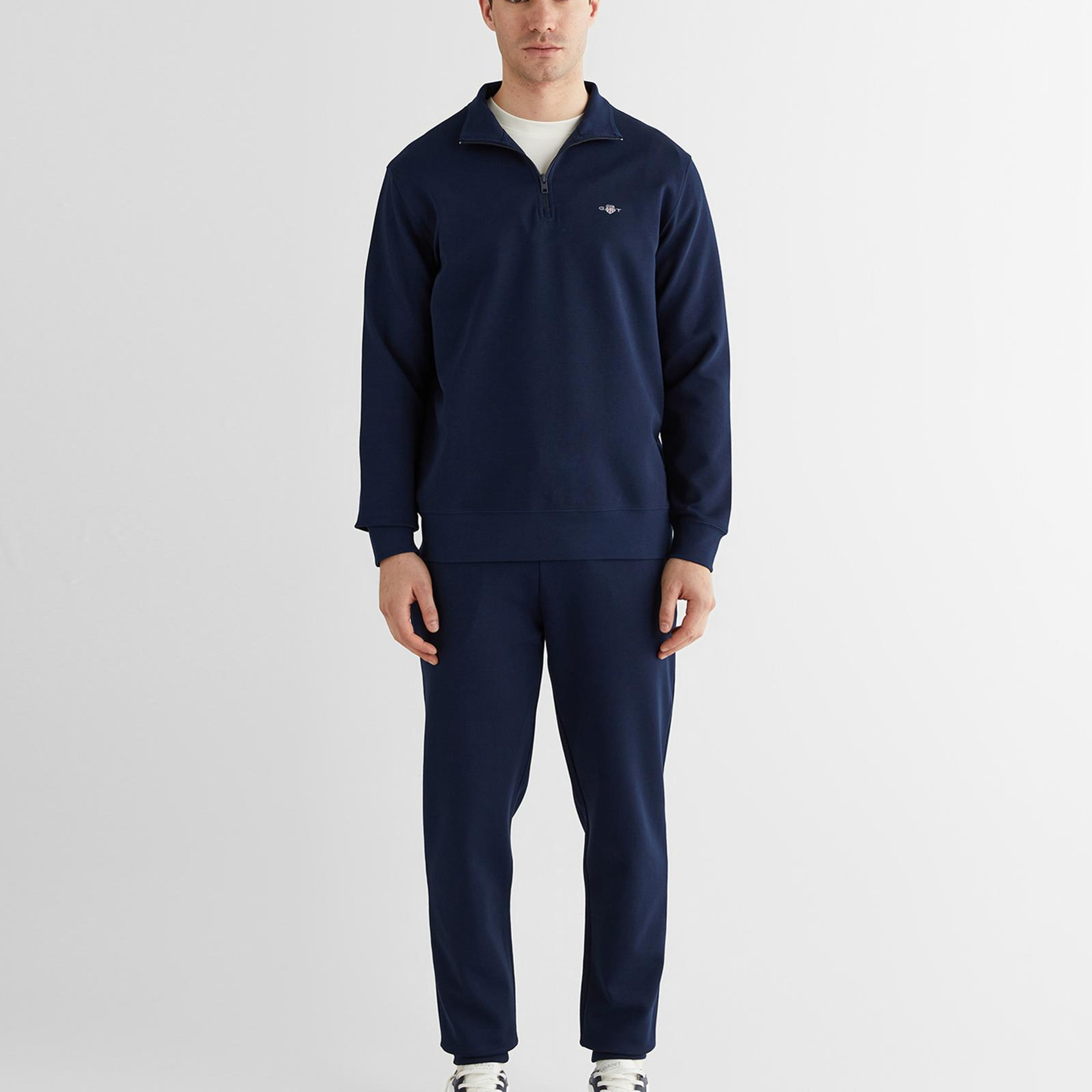 GANT Erkek Lacivert Relaxed Fit Yarım Fermuarlı Logolu Sweatshirt
