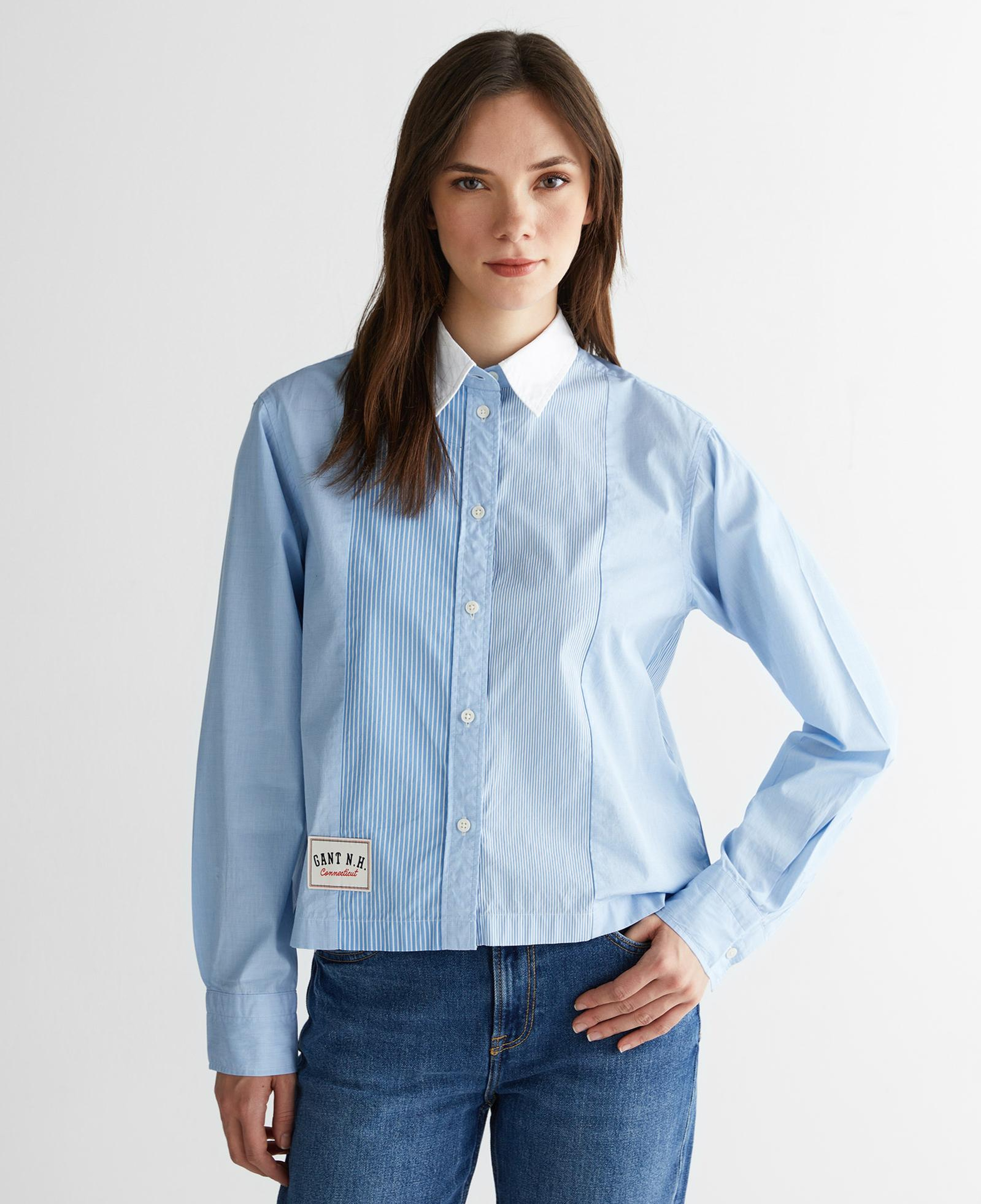 GANT Kadın Mavi Klasik Yaka Çizgili Gömlek
