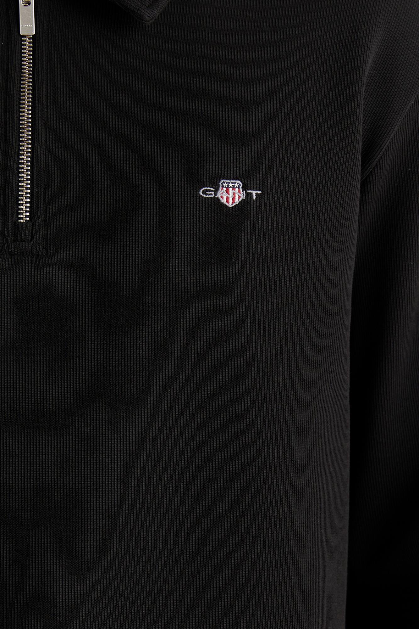 GANT Erkek Siyah Regular Fit Yarım Fermuarlı Logolu Sweatshirt