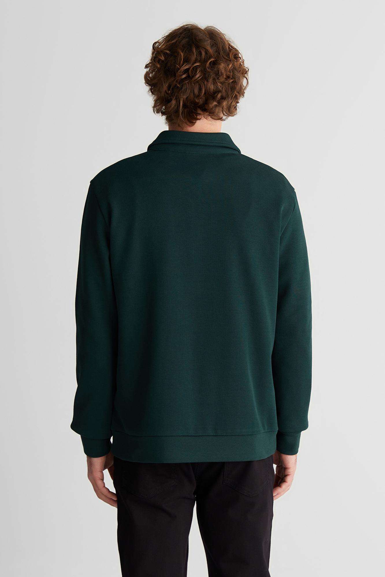 GANT Erkek Yeşil Regular Fit Yarım Fermuarlı Logolu Sweatshirt