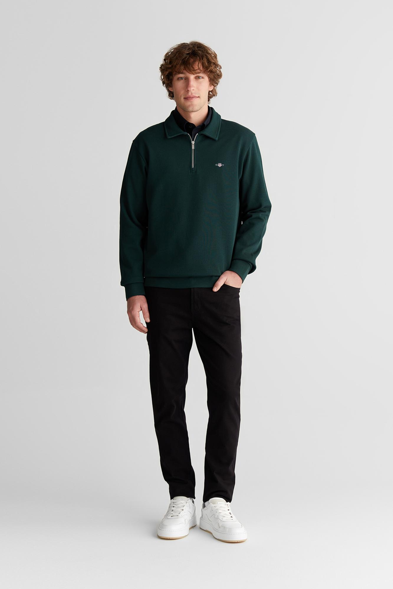 GANT Erkek Yeşil Regular Fit Yarım Fermuarlı Logolu Sweatshirt