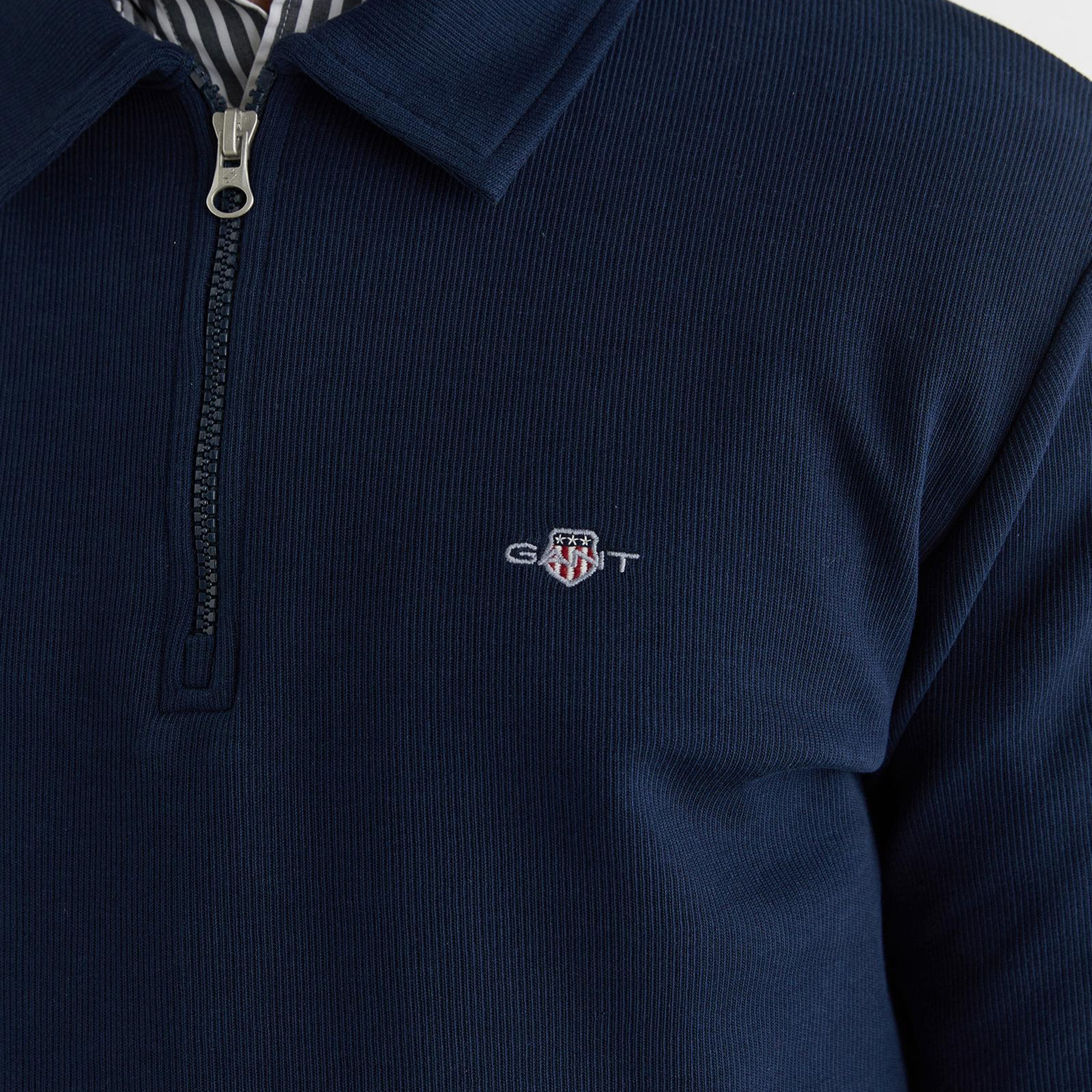 GANT Erkek Mavi Regular Fit Yarım Fermuarlı Logolu Sweatshirt