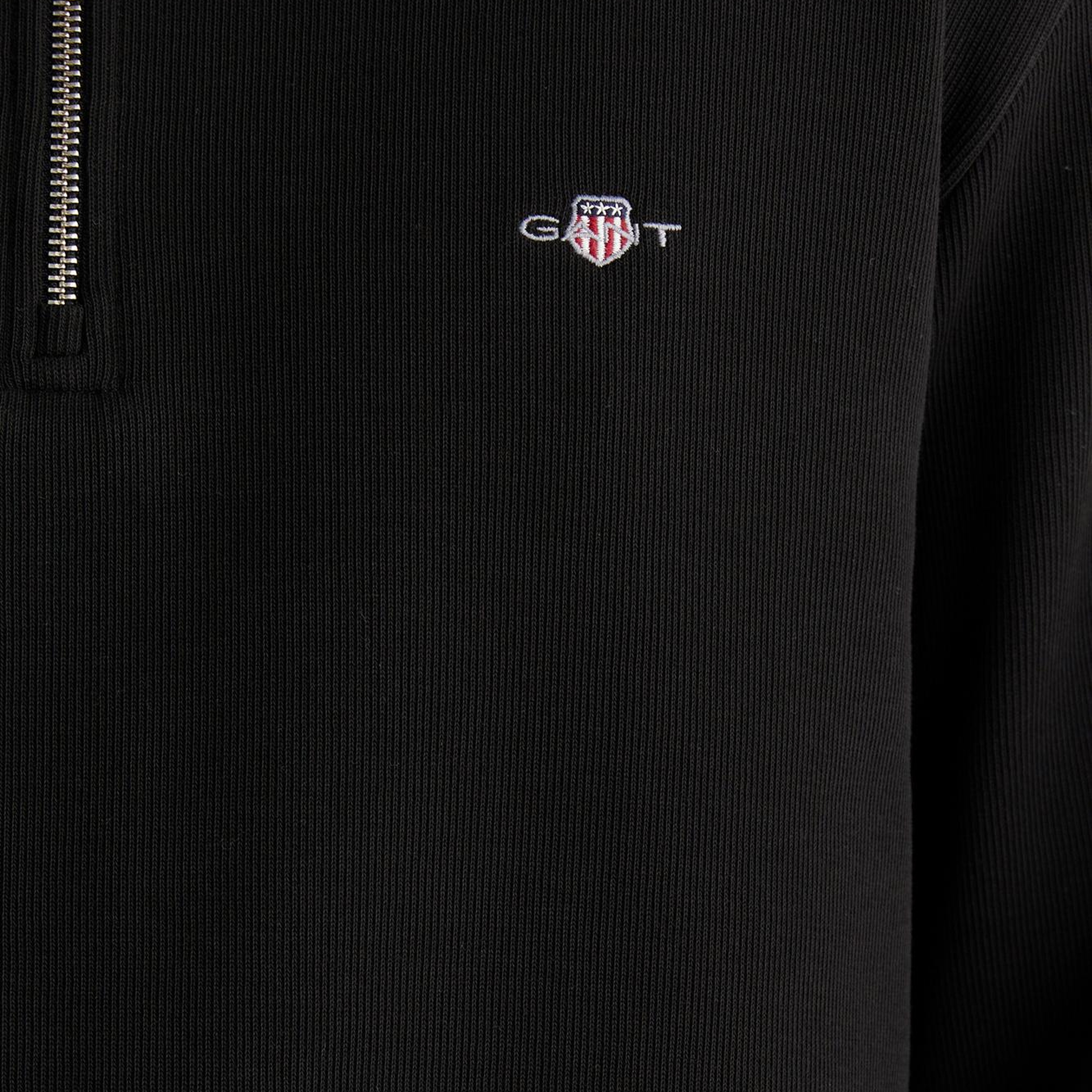 GANT Erkek Siyah Regular Fit Yarım Fermuarlı Logolu Sweatshirt