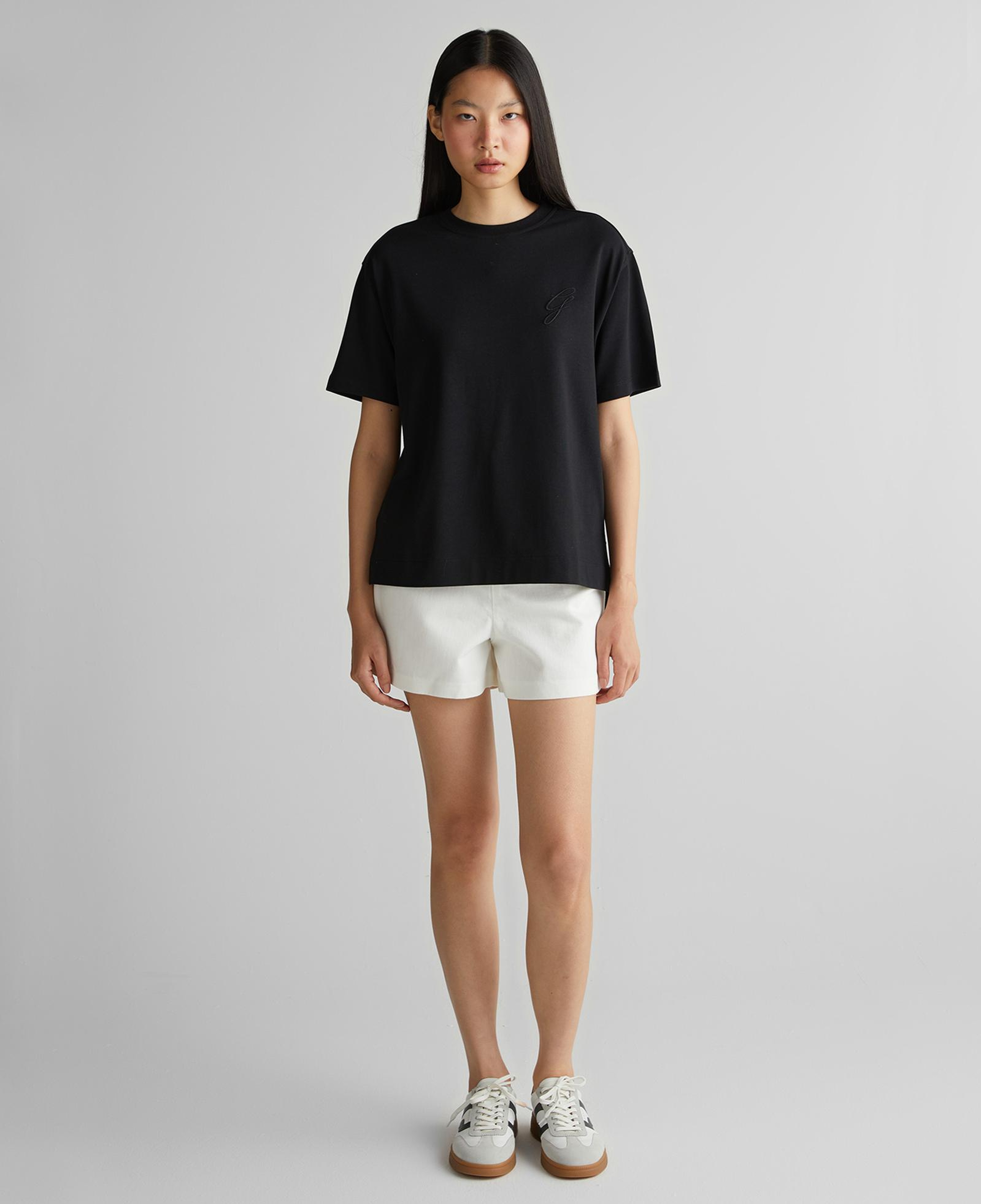 GANT Kadın Siyah Bisiklet Yaka Logolu T-Shirt