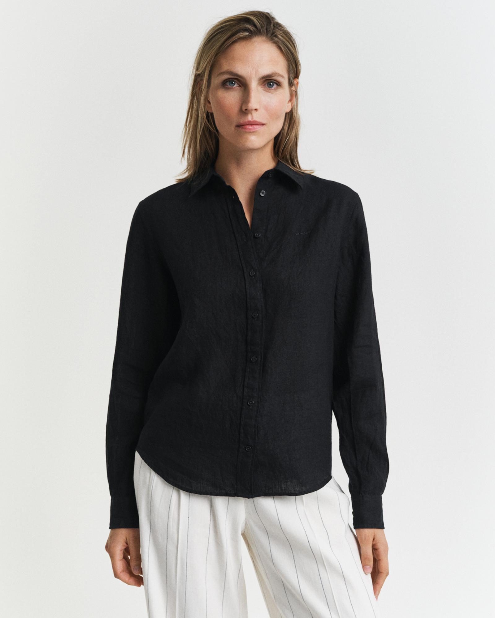 GANT Kadın Siyah Regular Fit Klasik Yaka Gömlek