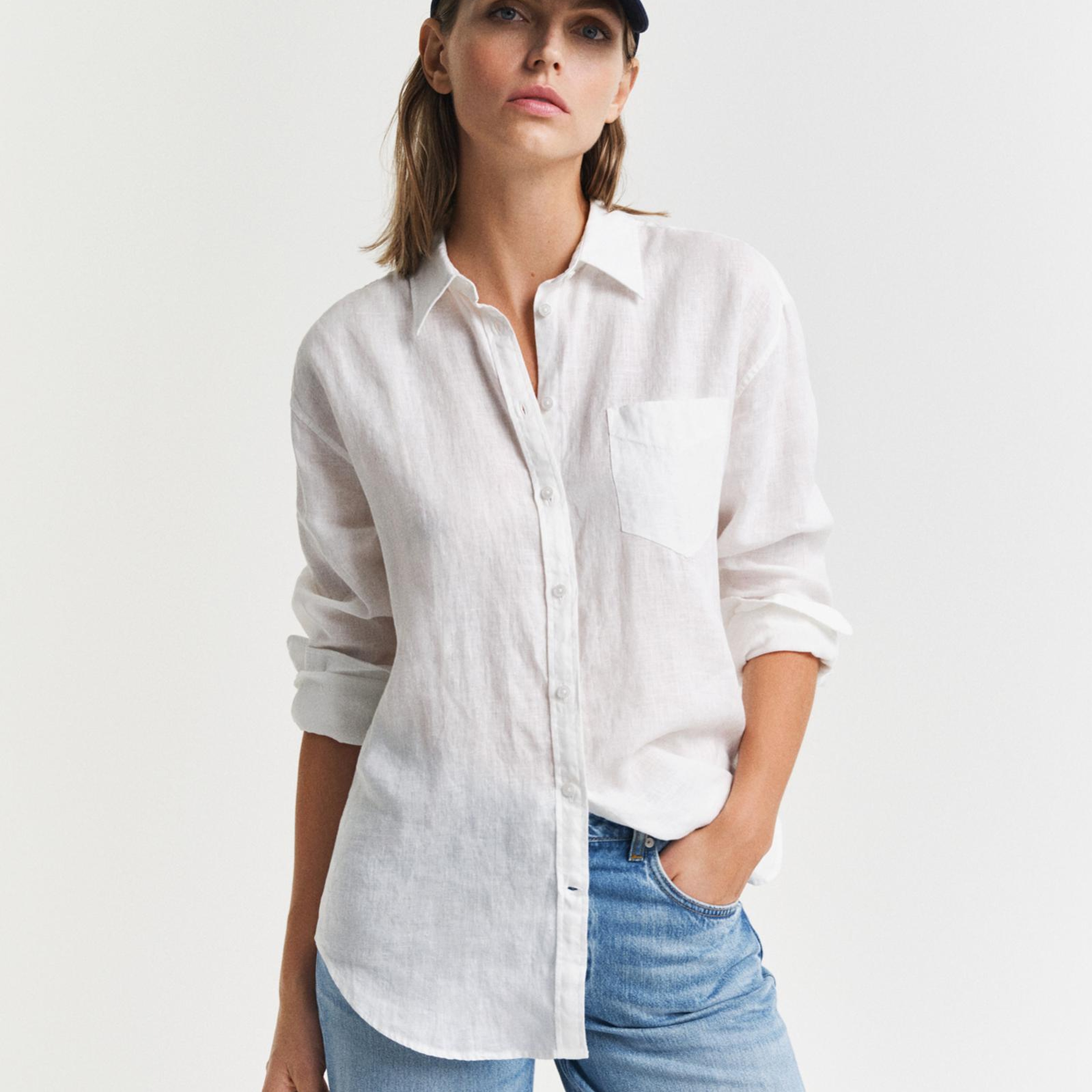 GANT Kadın Beyaz Relaxed Fit Klasik Yaka Gömlek