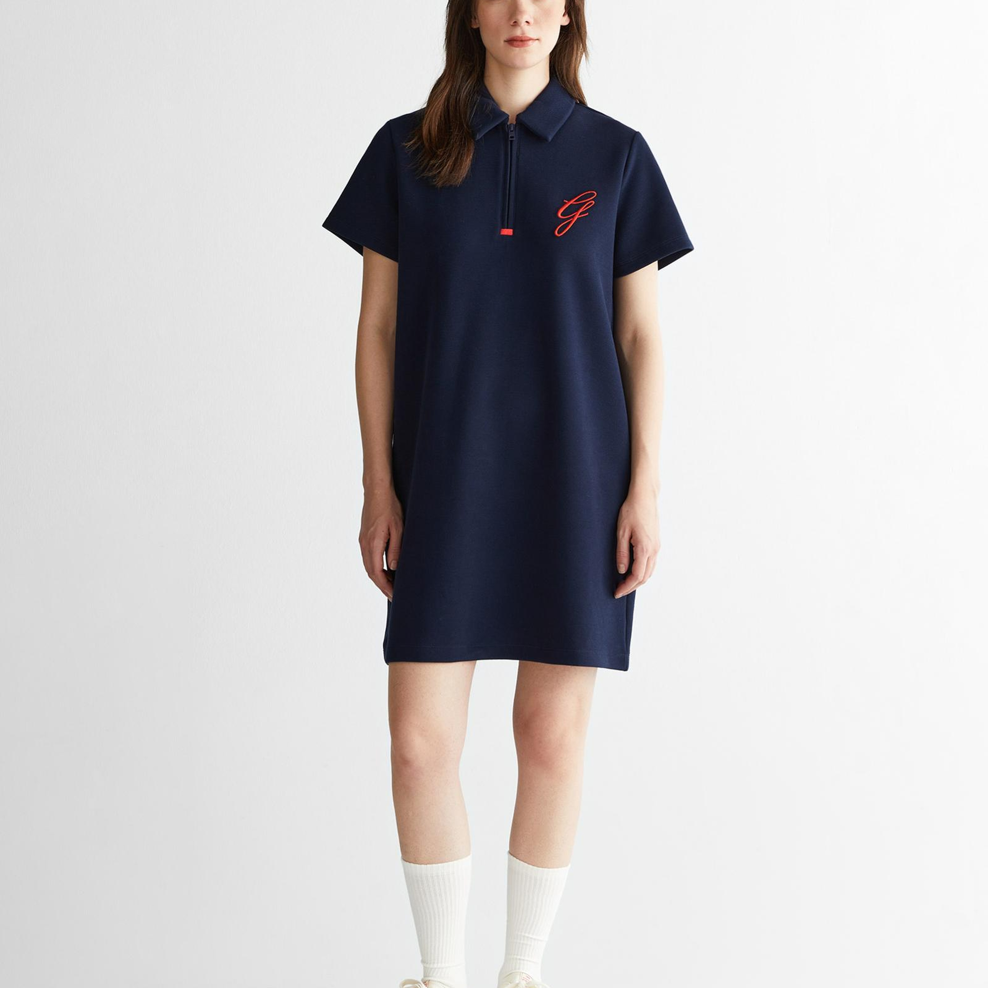 GANT Kadın Lacivert Yarım Fermuarlı Logolu Elbise