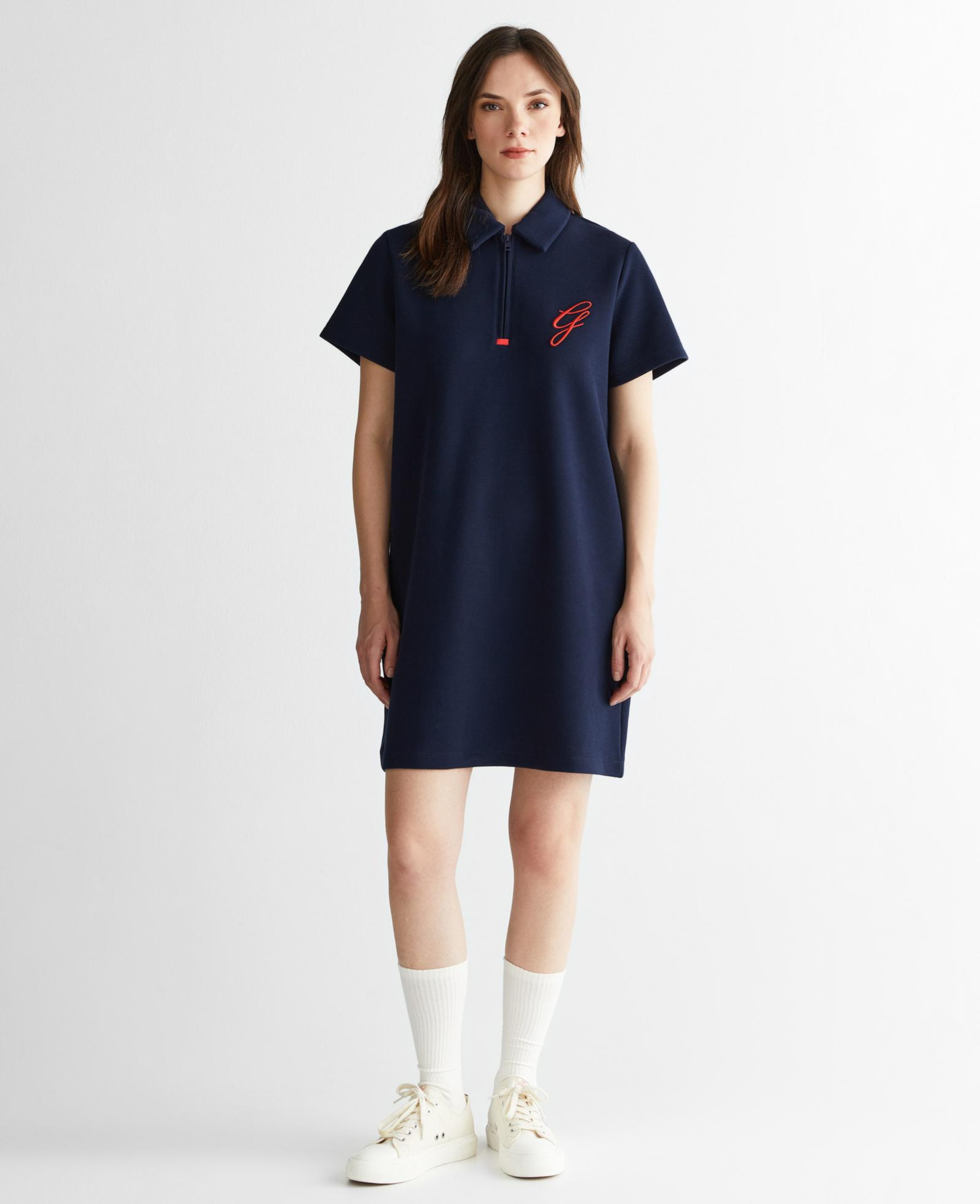 GANT Kadın Lacivert Yarım Fermuarlı Logolu Elbise