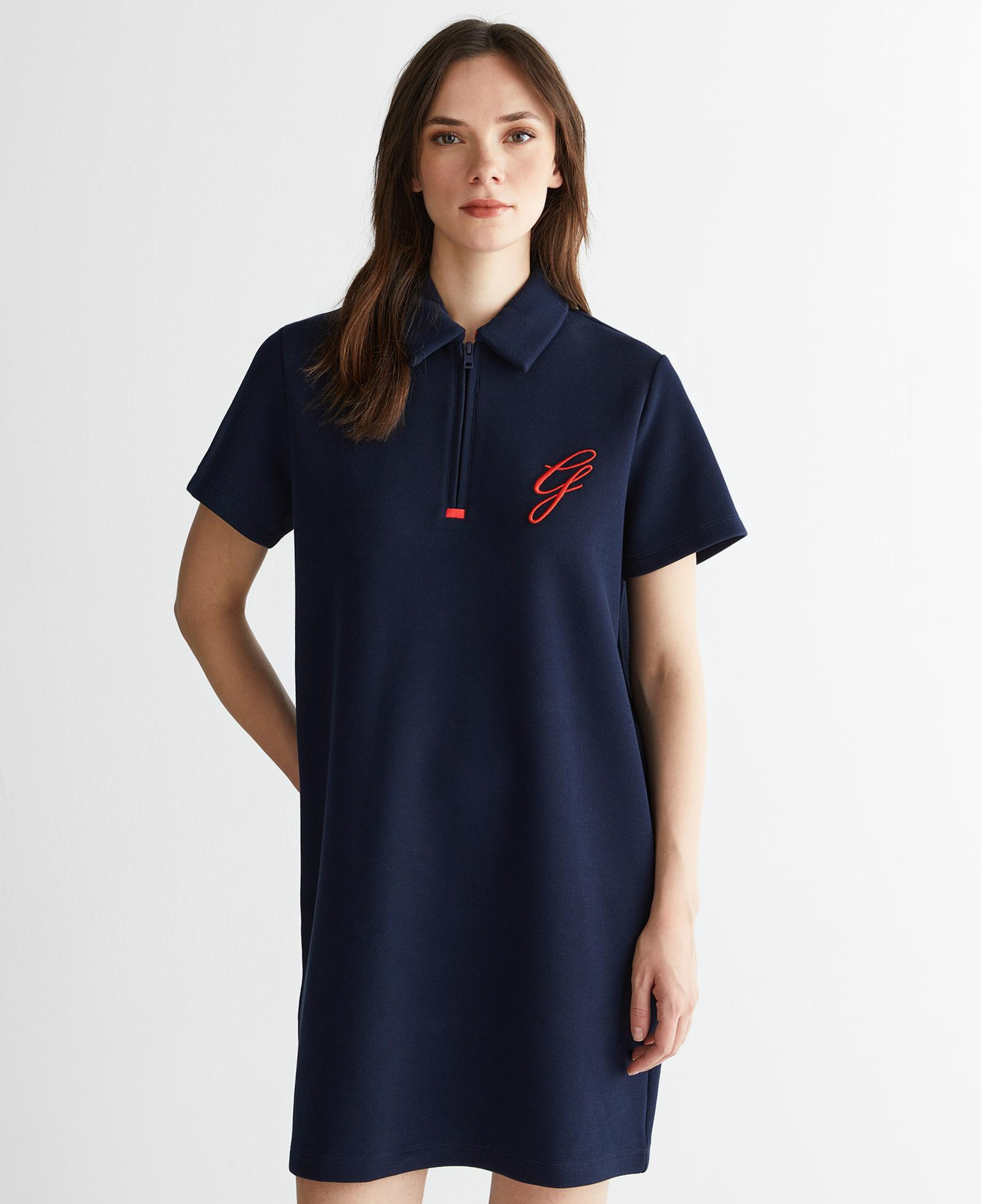 GANT Kadın Lacivert Yarım Fermuarlı Logolu Elbise