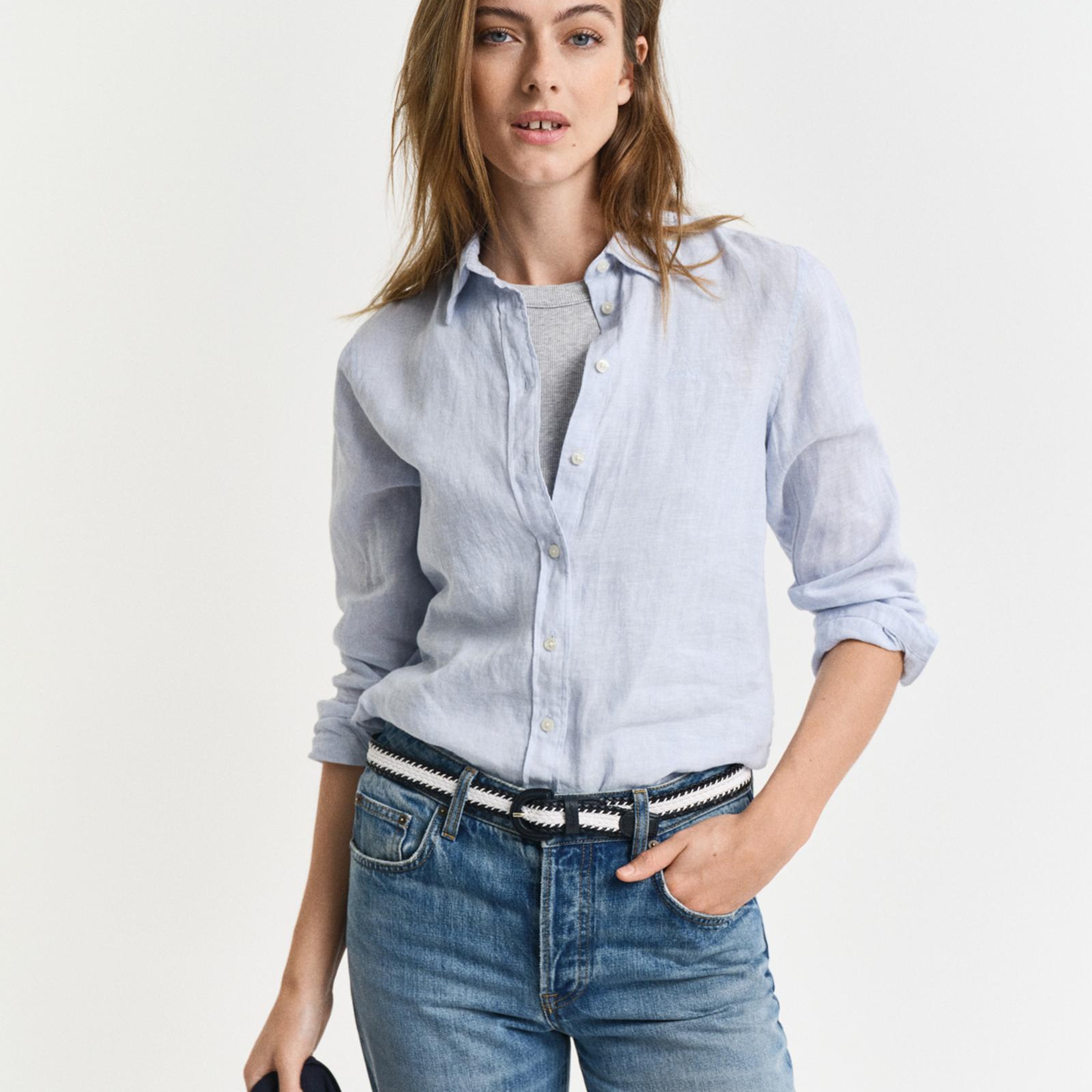 GANT Kadın Mavi Regular Fit Klasik Yaka Gömlek