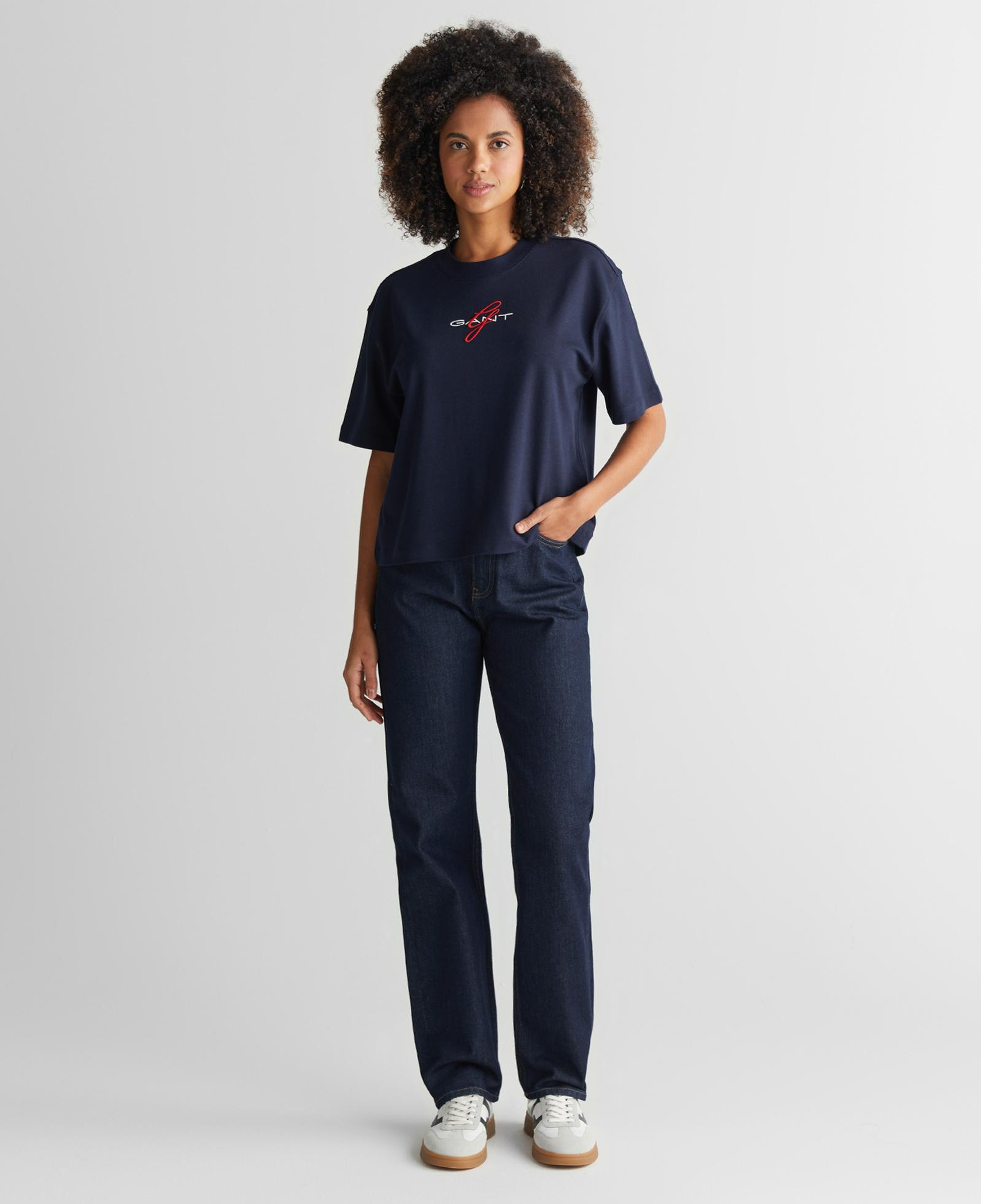 GANT Kadın Lacivert Bisiklet Yaka Logolu T-Shirt