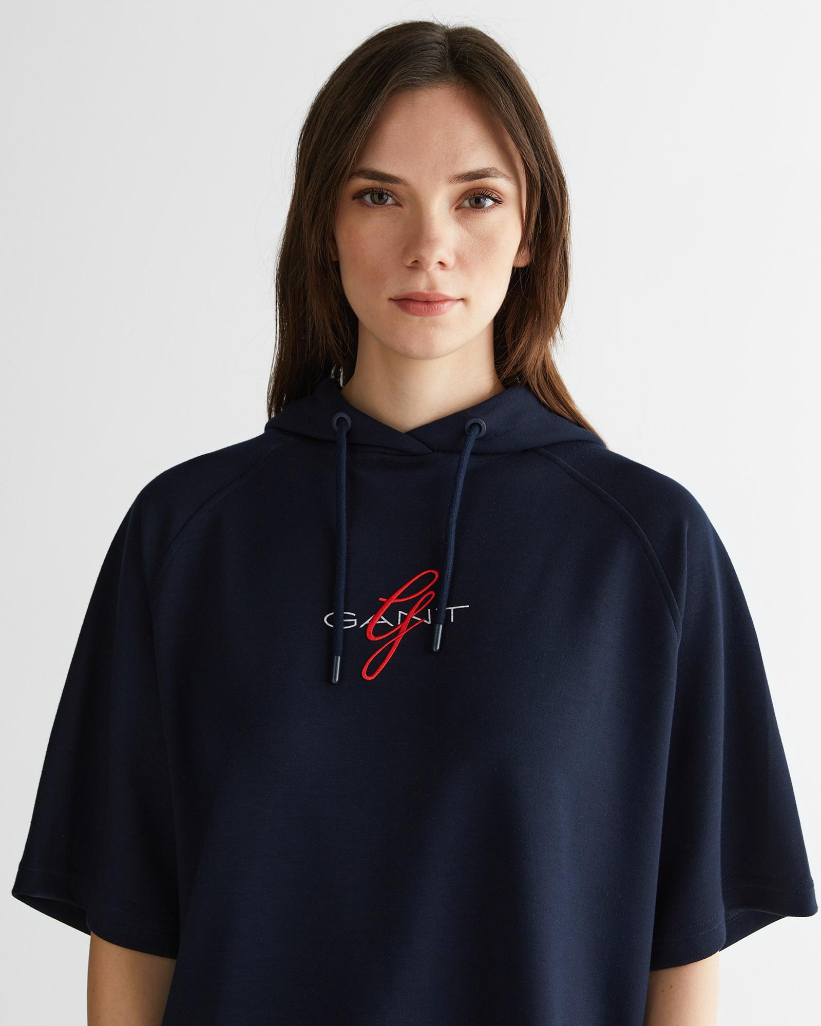 GANT Kadın Lacivert Bisiklet Yaka Logolu Sweatshirt