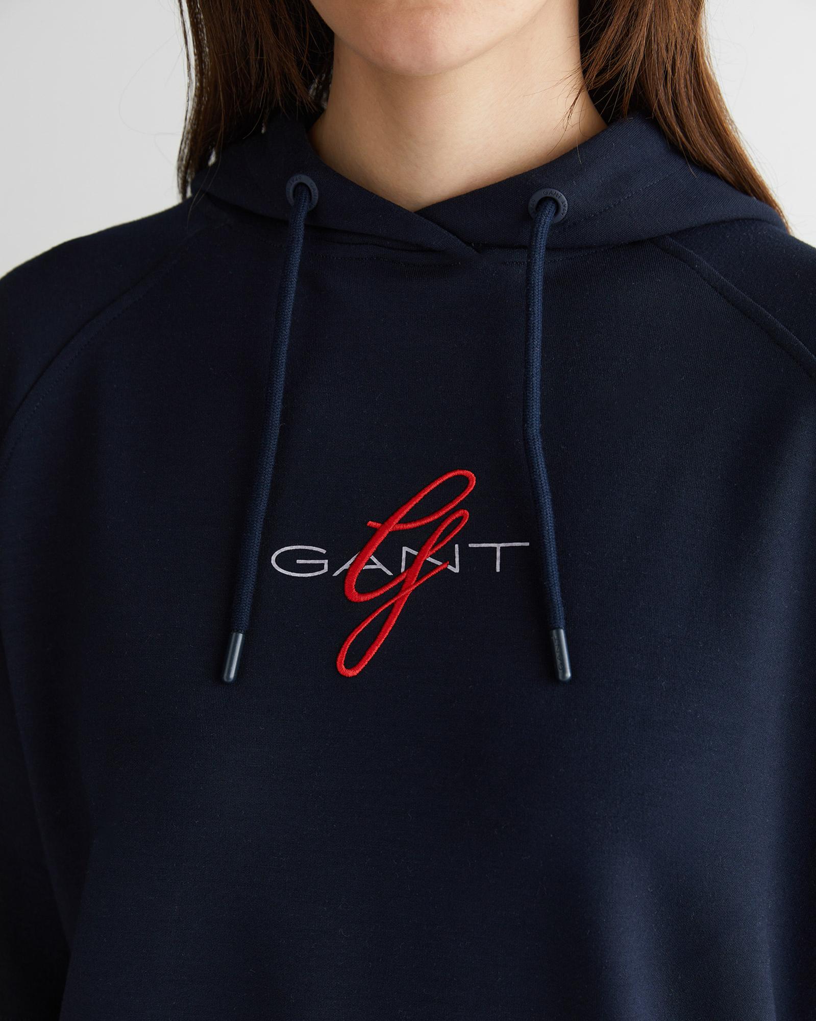GANT Kadın Lacivert Bisiklet Yaka Logolu Sweatshirt