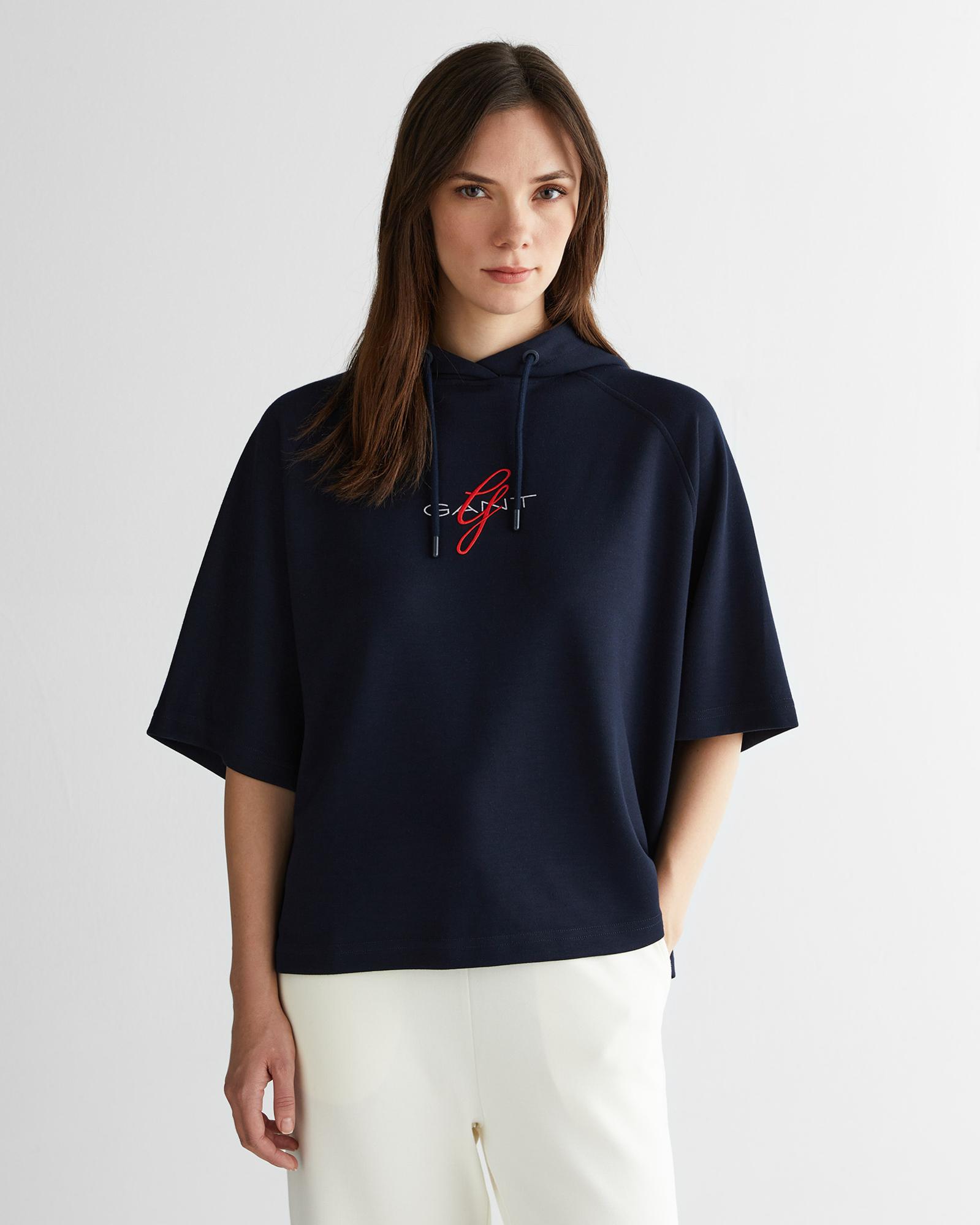 GANT Kadın Lacivert Bisiklet Yaka Logolu Sweatshirt