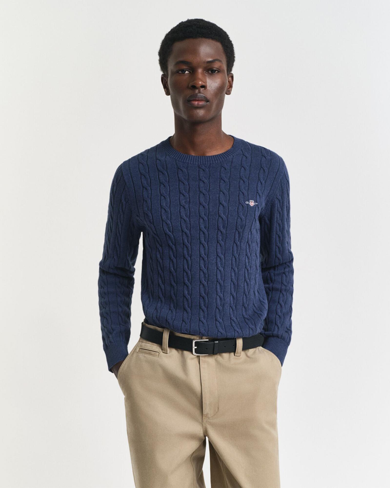 GANT Erkek Lacivert Regular Fit Bisiklet Yaka Örgü Kazak