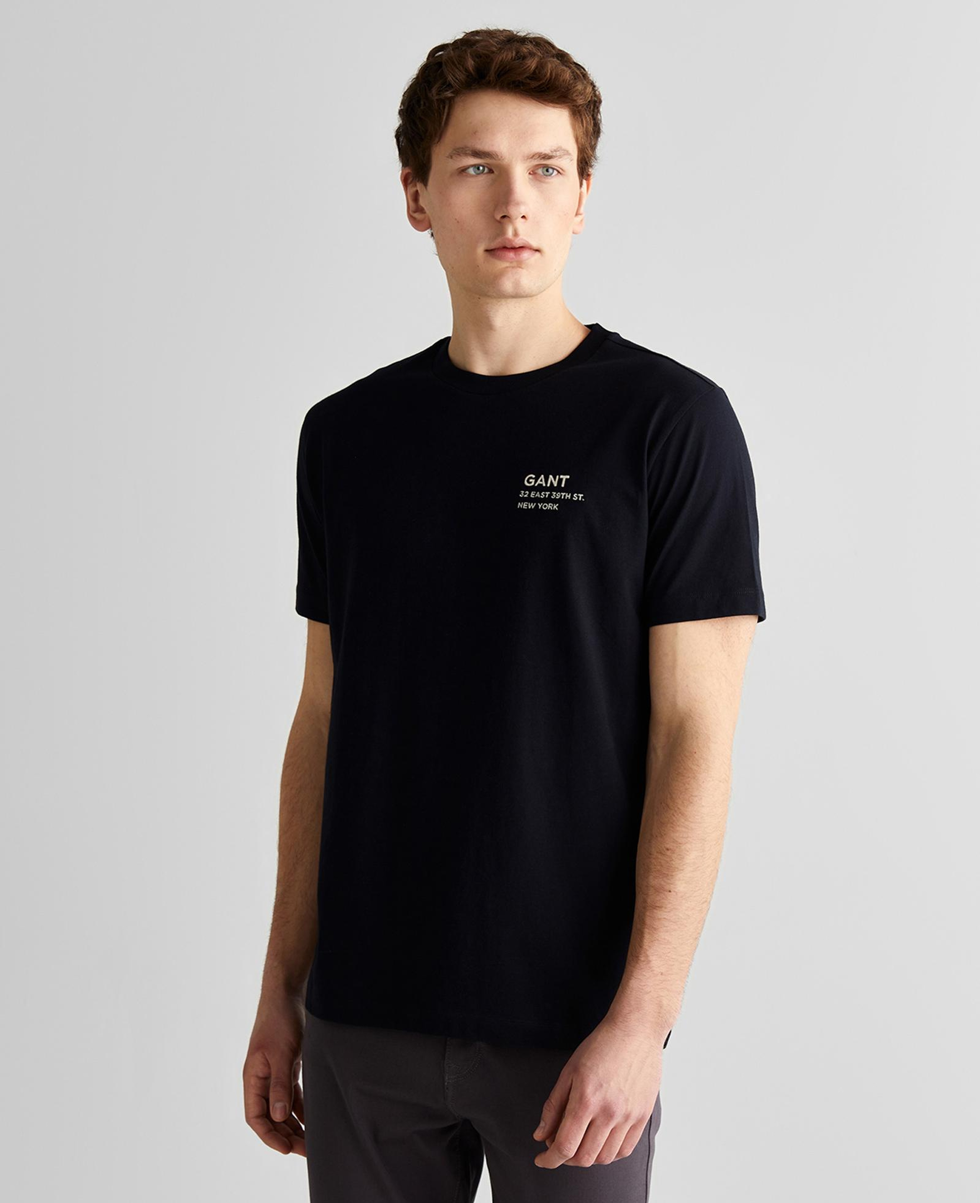 GANT Erkek Siyah Regular Fit Bisiklet Yaka Logolu T-Shirt
