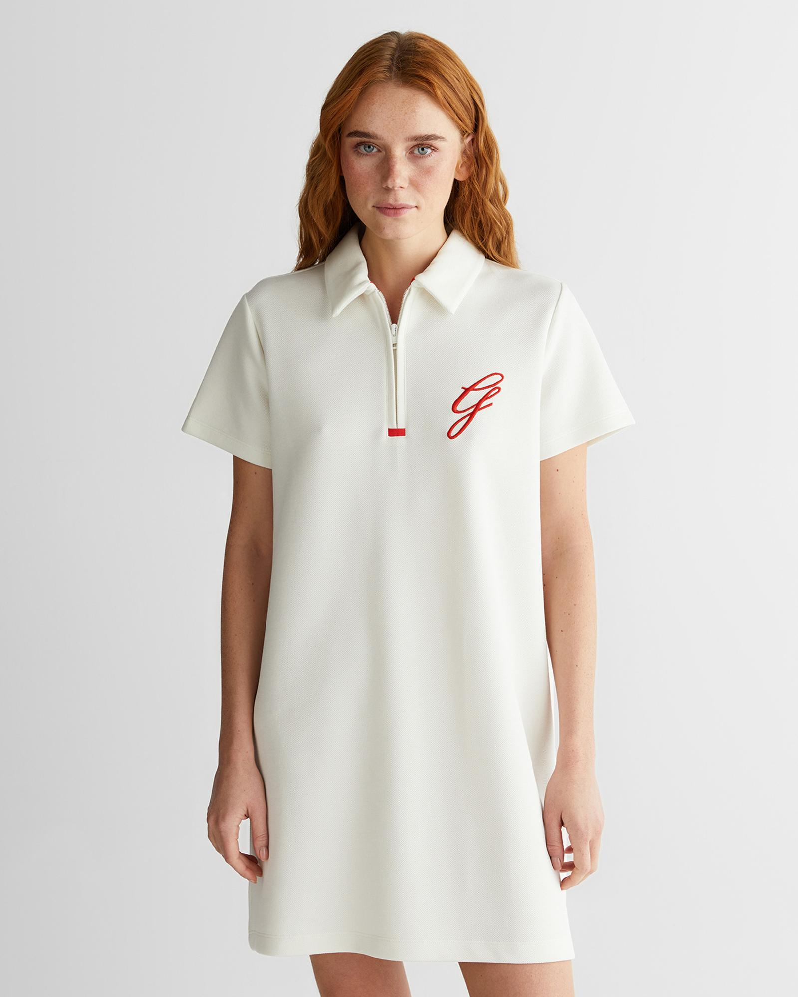 GANT Kadın Krem Yarım Fermuarlı Logolu Elbise