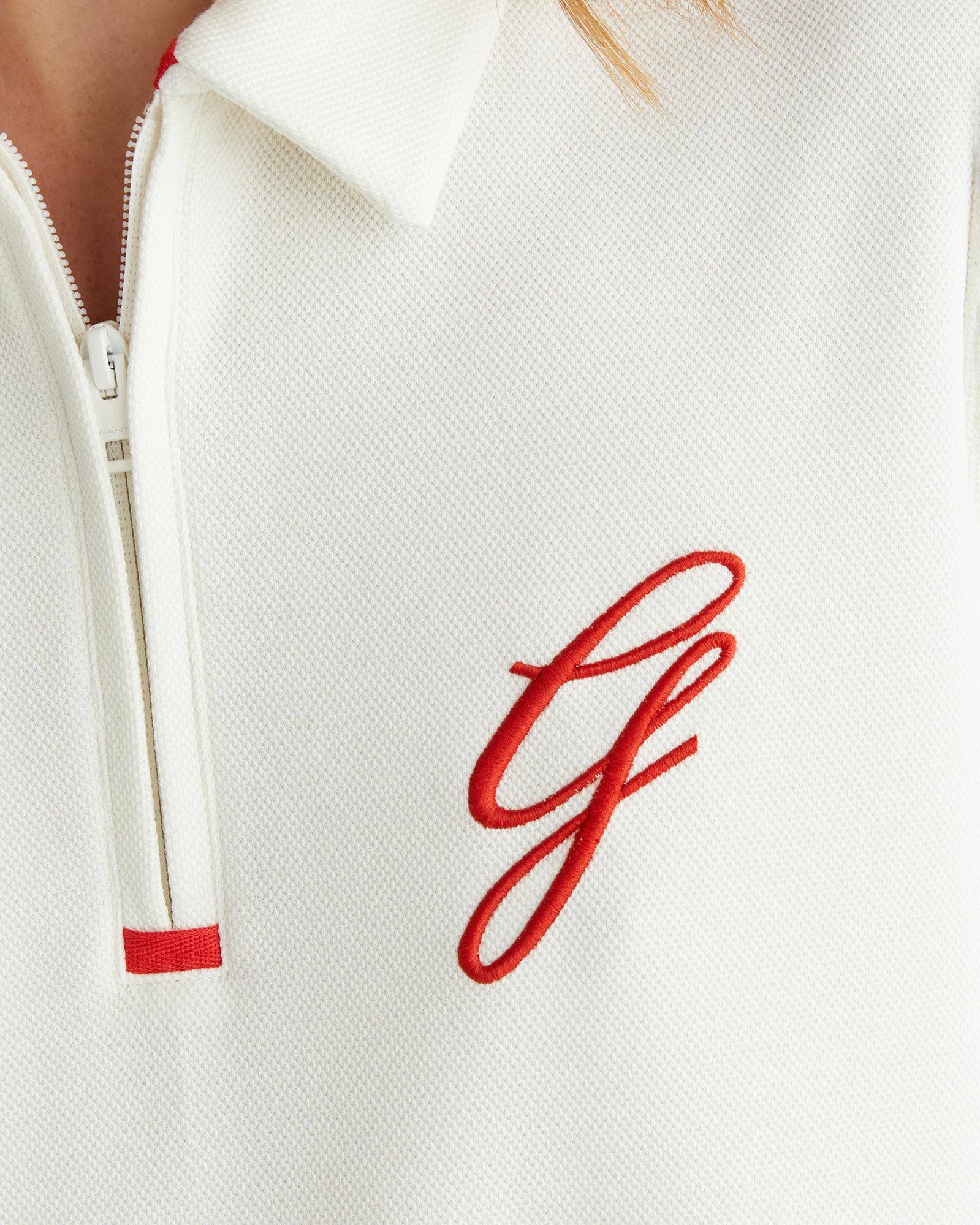 GANT Kadın Krem Yarım Fermuarlı Logolu Elbise