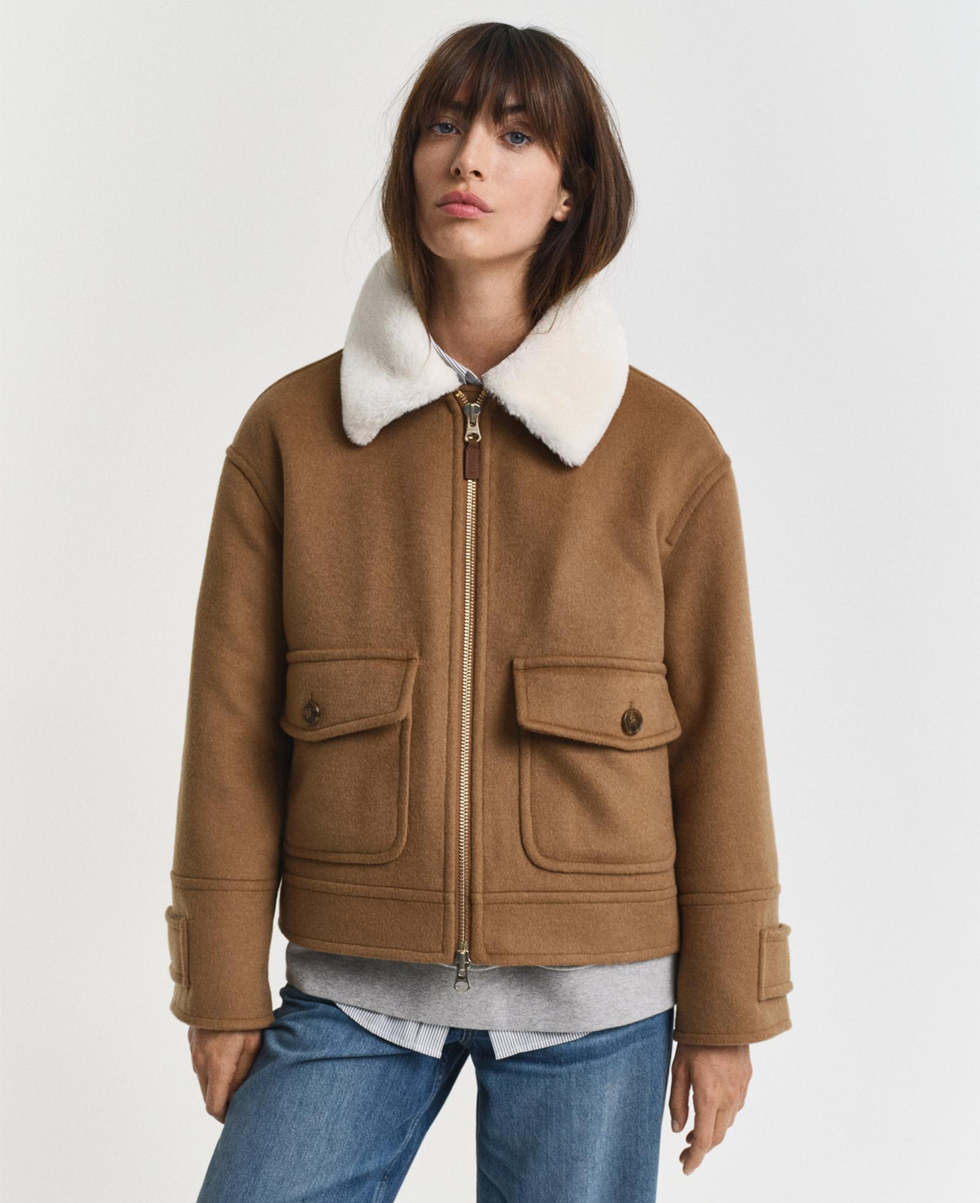 GANT Kadın Kahverengi Relaxed Fit Yün Ceket