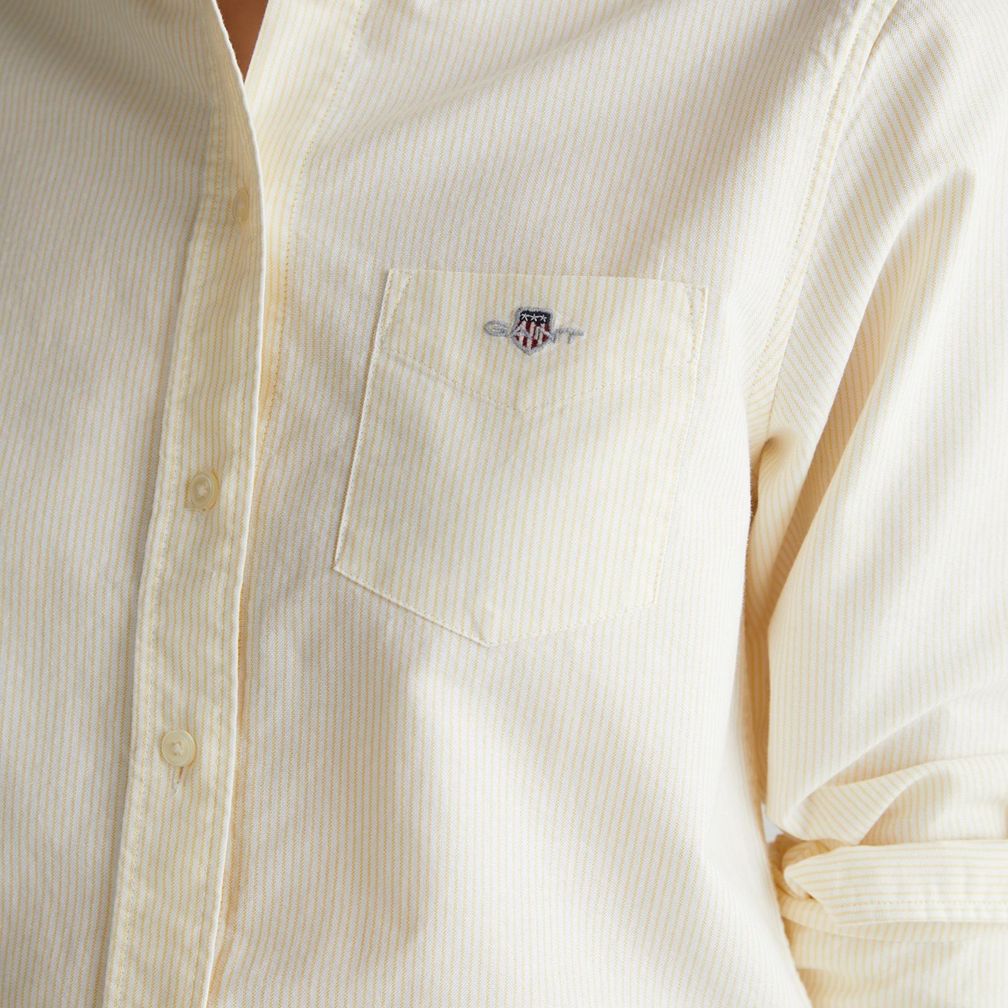 GANT Kadın Sarı Regular Fit Düğmeli Yaka Çizgili Gömlek