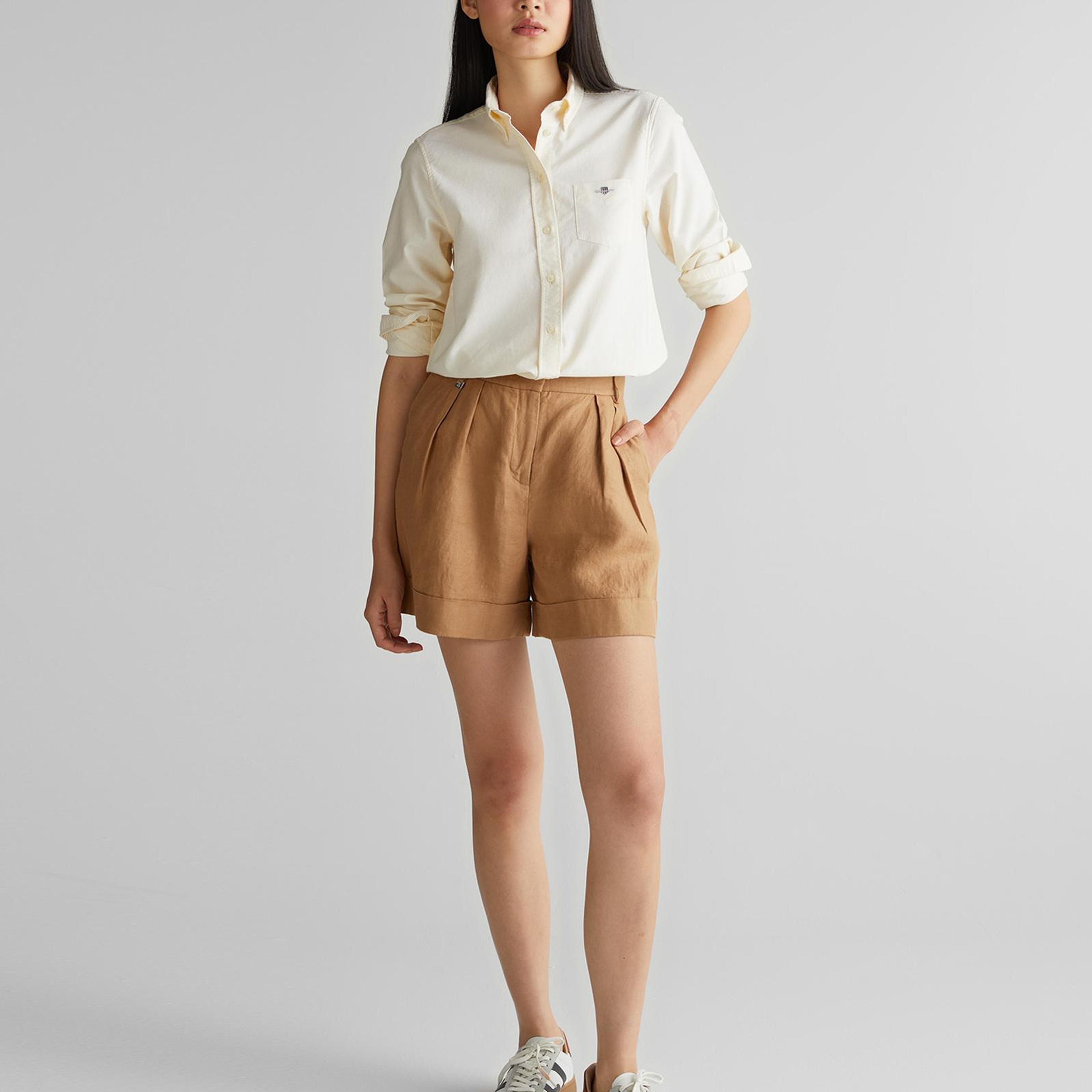 GANT Kadın Sarı Regular Fit Düğmeli Yaka Çizgili Gömlek