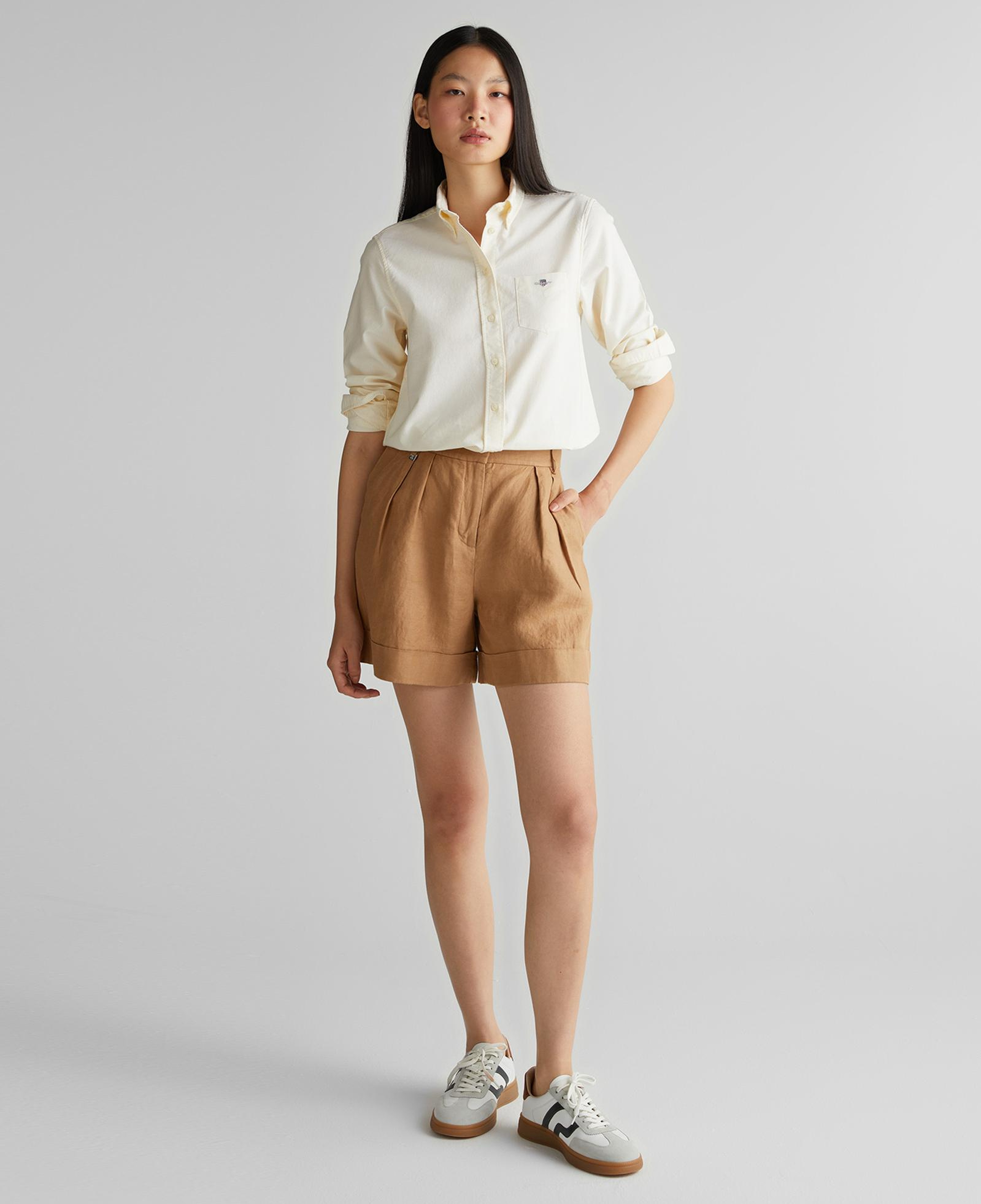 GANT Kadın Sarı Regular Fit Düğmeli Yaka Çizgili Gömlek