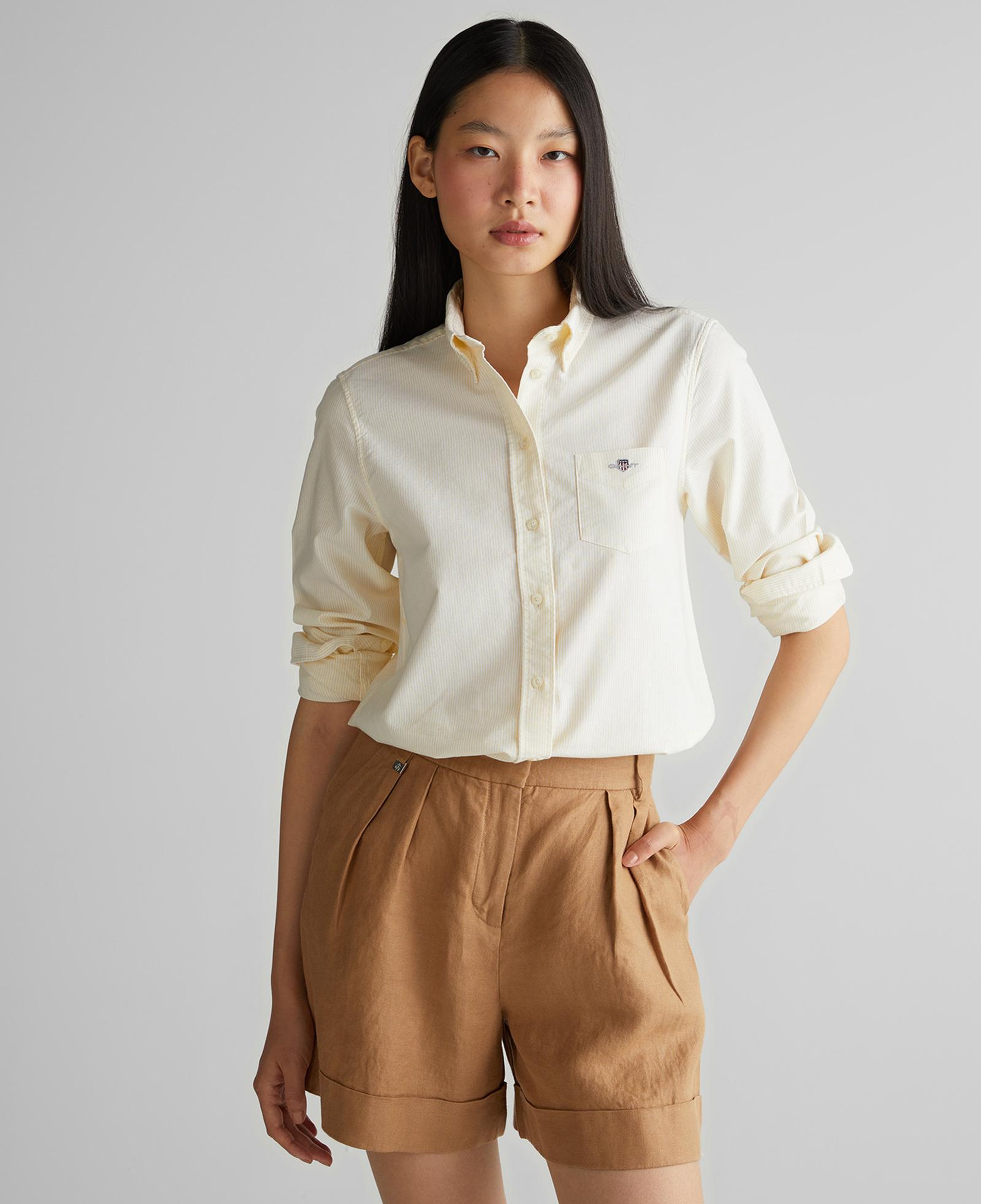 GANT Kadın Sarı Regular Fit Düğmeli Yaka Çizgili Gömlek