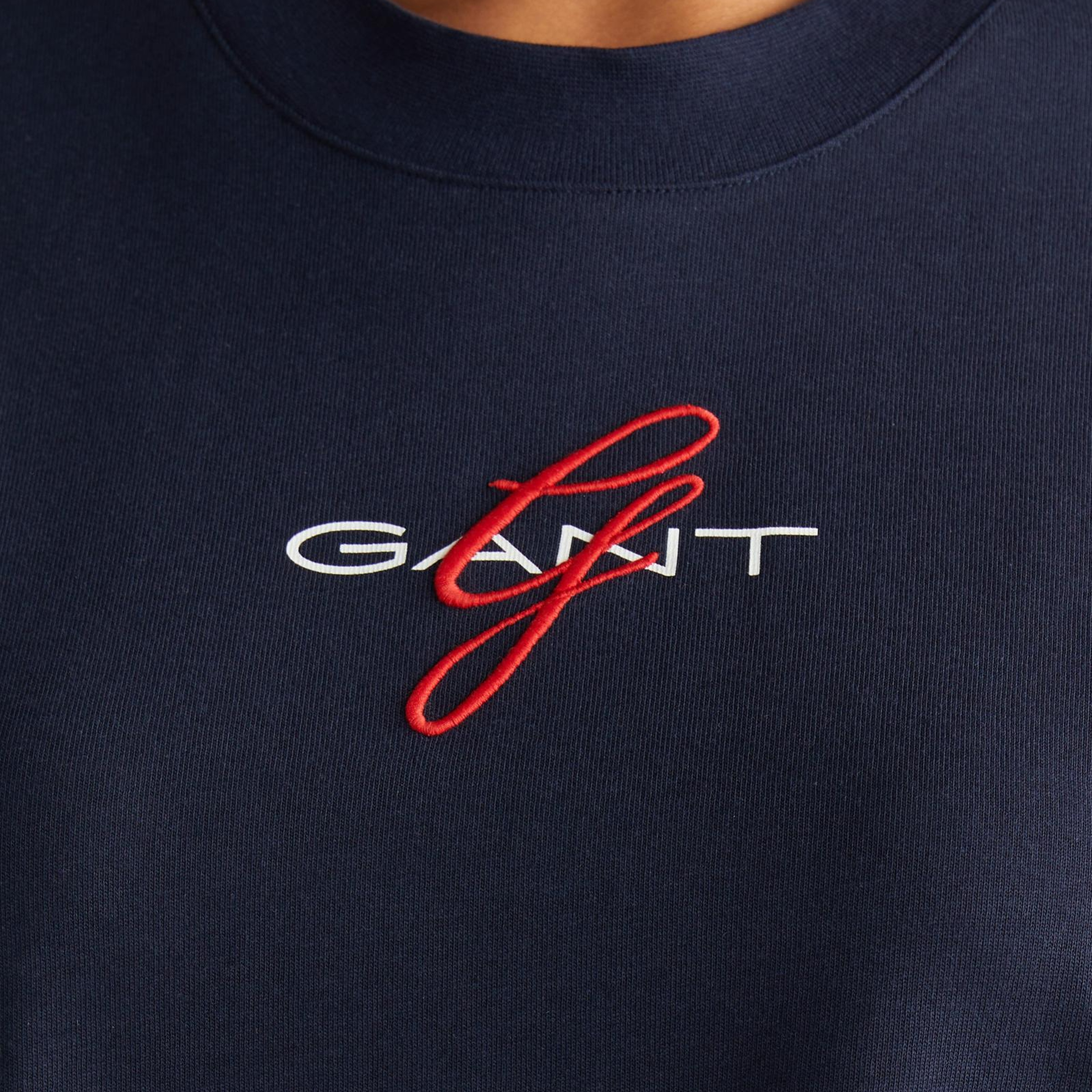 GANT Kadın Lacivert Bisiklet Yaka Logolu T-Shirt