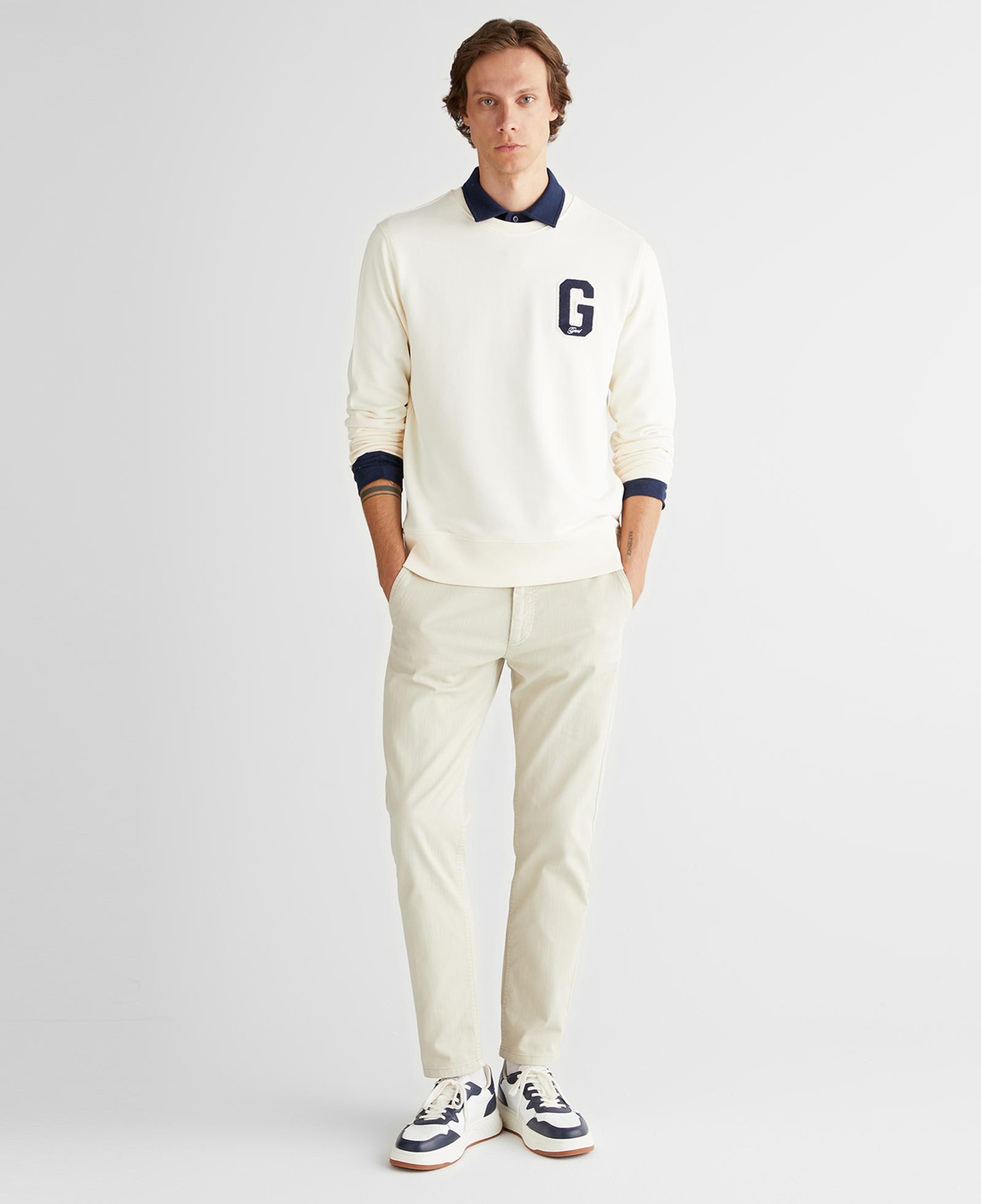 GANT Erkek Krem Regular Fit Bisiklet Yaka Logolu Sweatshirt