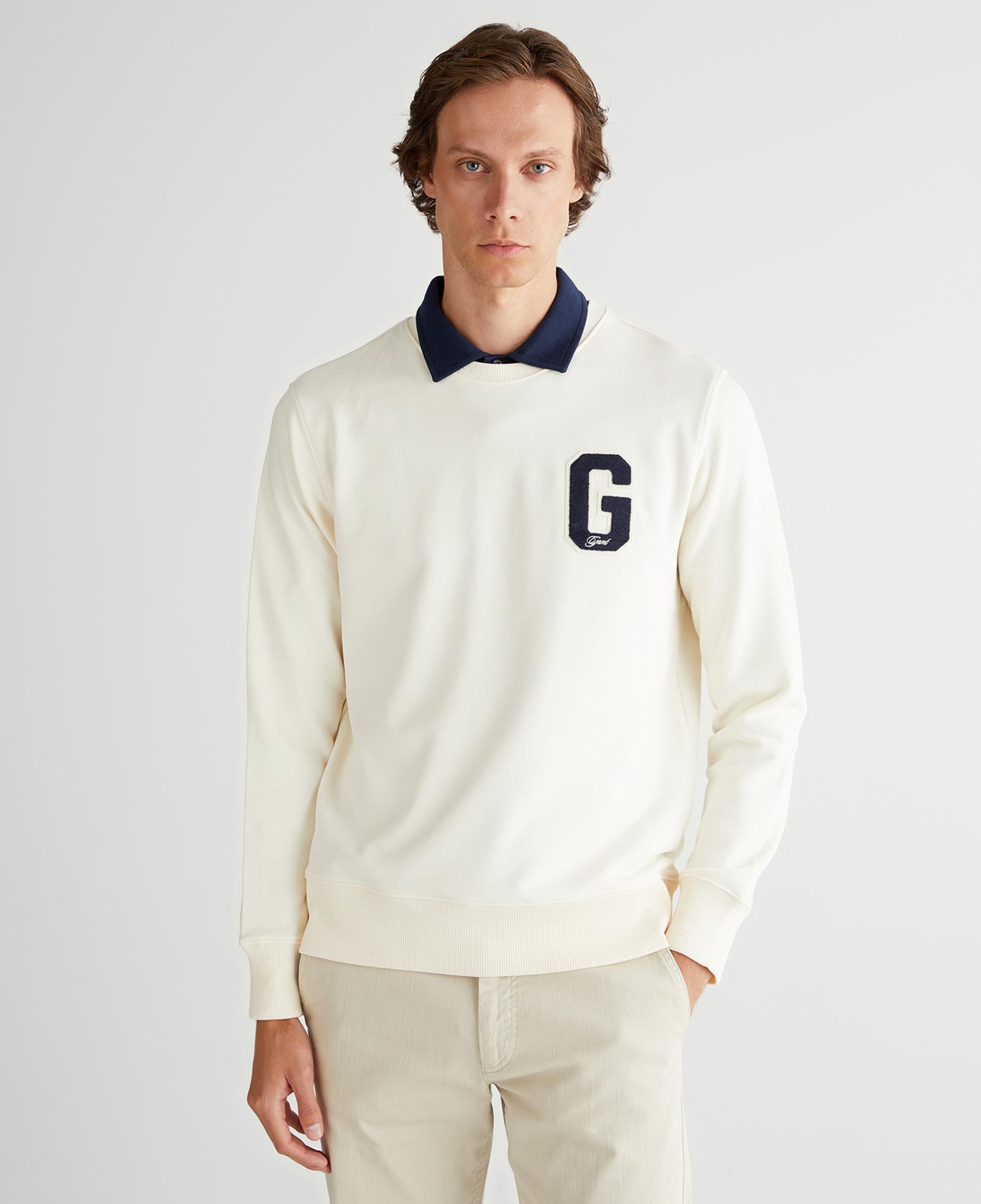 GANT Erkek Krem Regular Fit Bisiklet Yaka Logolu Sweatshirt