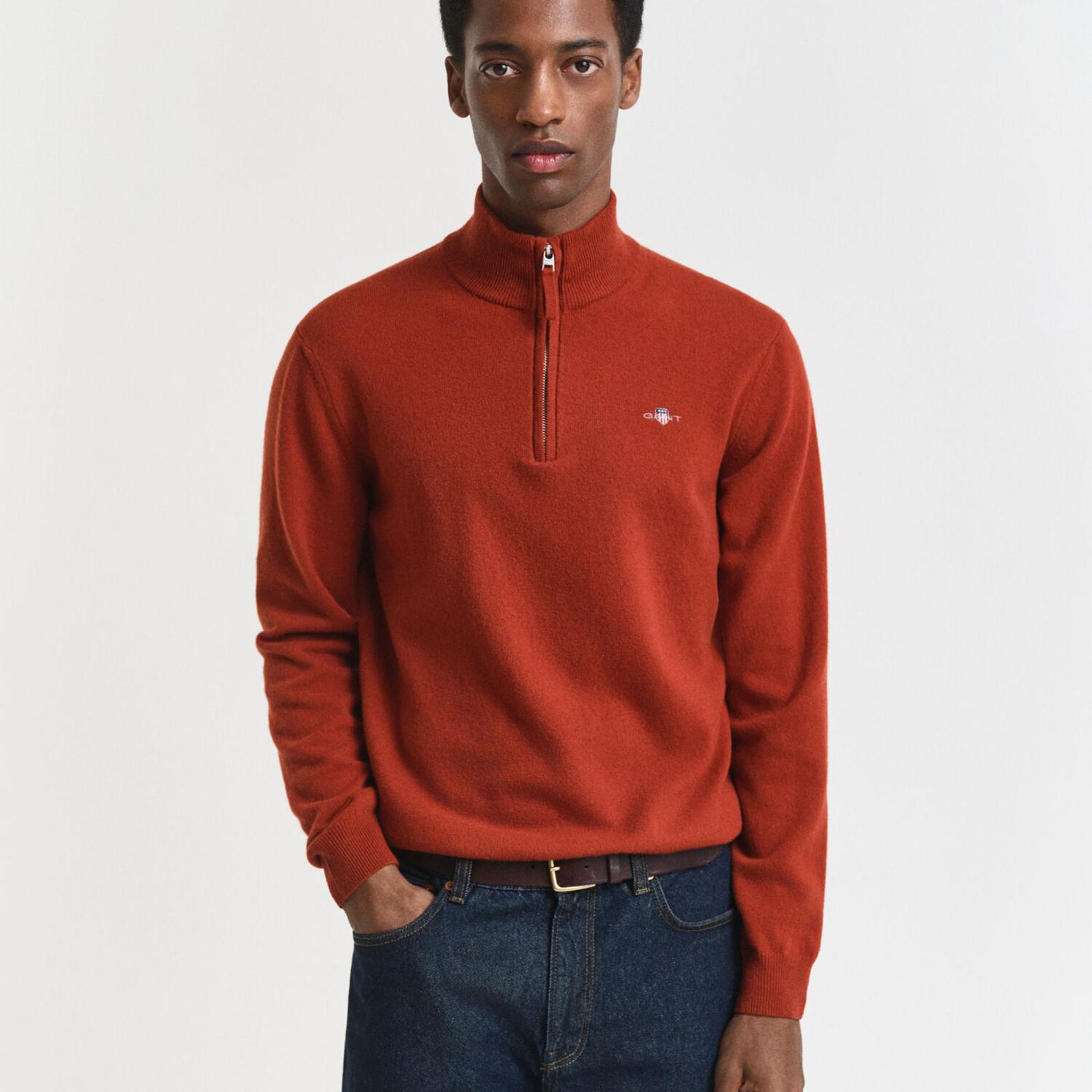 GANT Erkek Kırmızı Regular Fit Yarım Fermuarlı Kazak