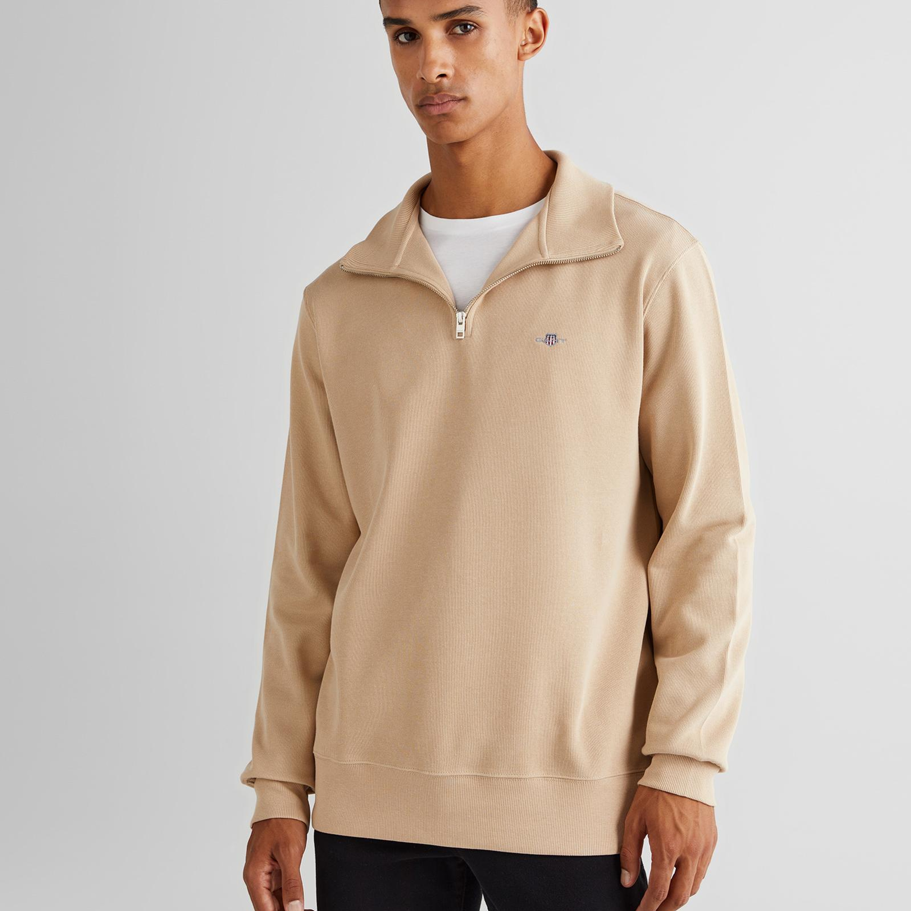 GANT Erkek Bej Regular Fit Yarım Fermuarlı Sweatshirt
