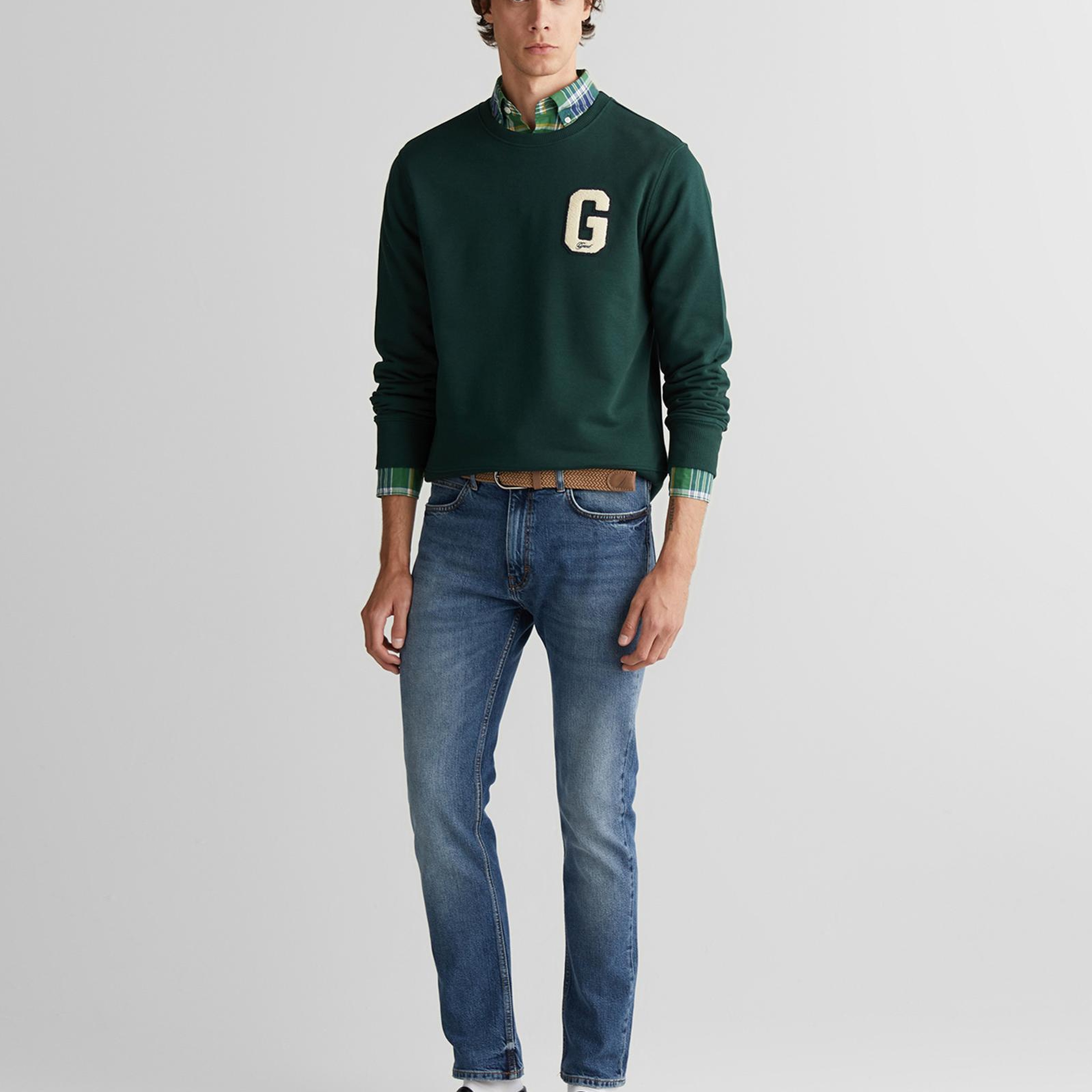 GANT Erkek Yeşil Regular Fit Bisiklet Yaka Logolu Sweatshirt