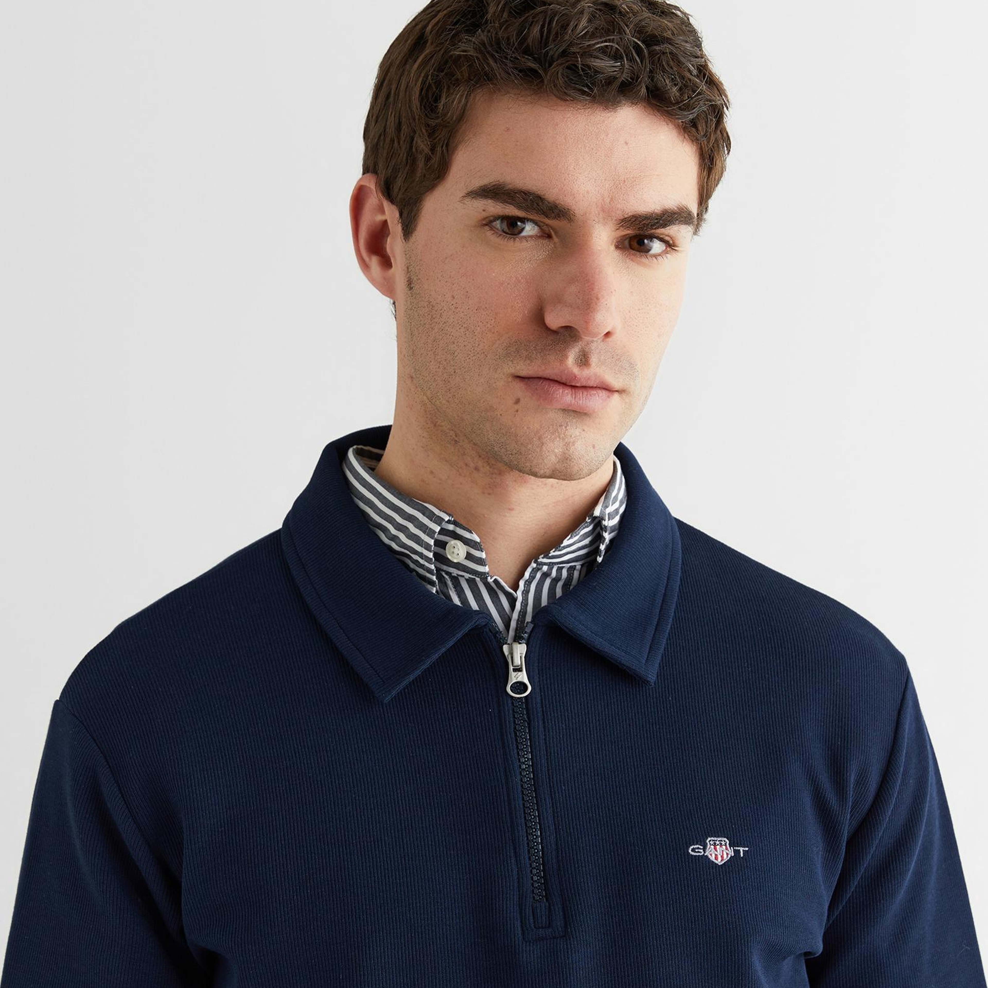 GANT Erkek Mavi Regular Fit Yarım Fermuarlı Logolu Sweatshirt