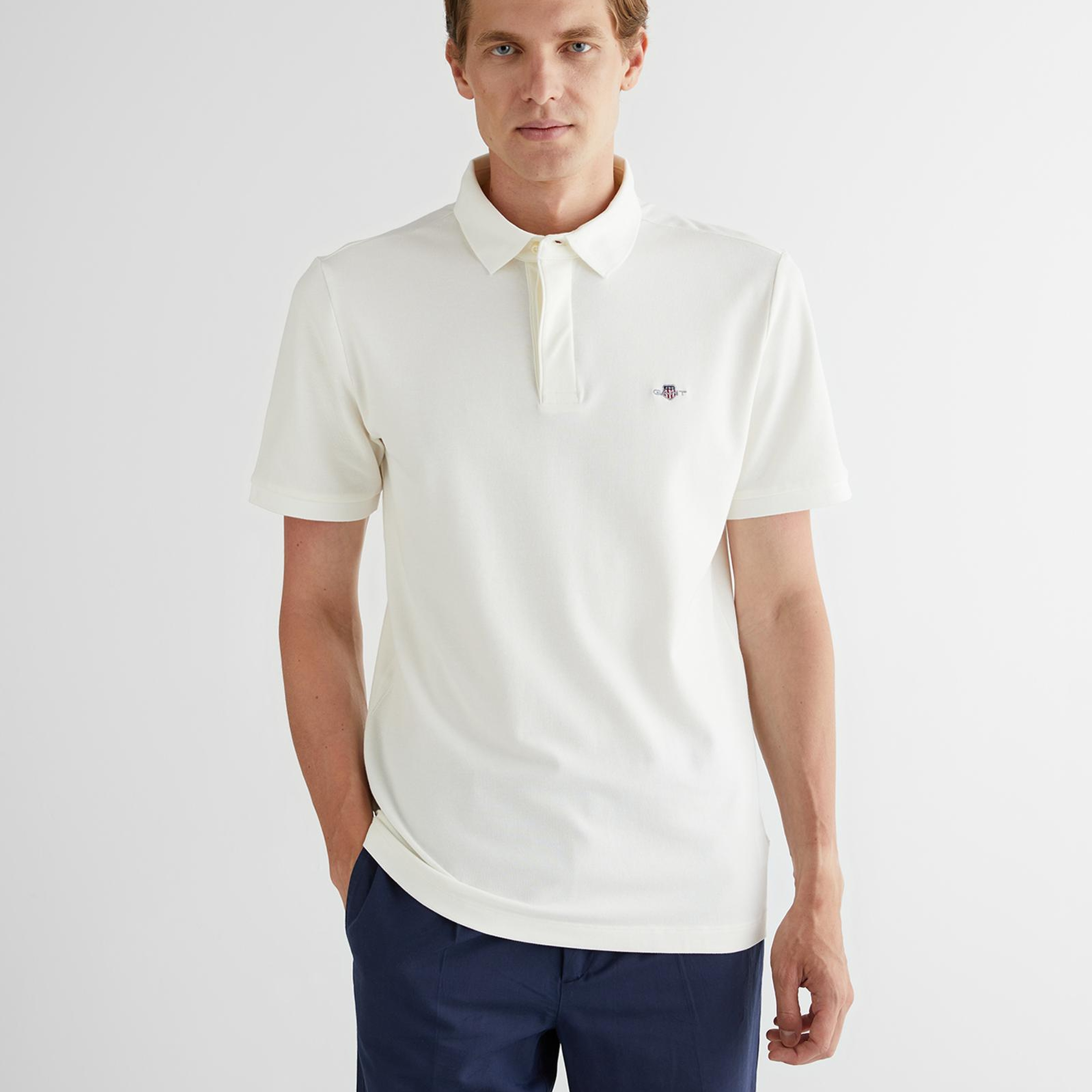 GANT Erkek Beyaz Regular Fit Logolu Polo Yaka T-Shirt