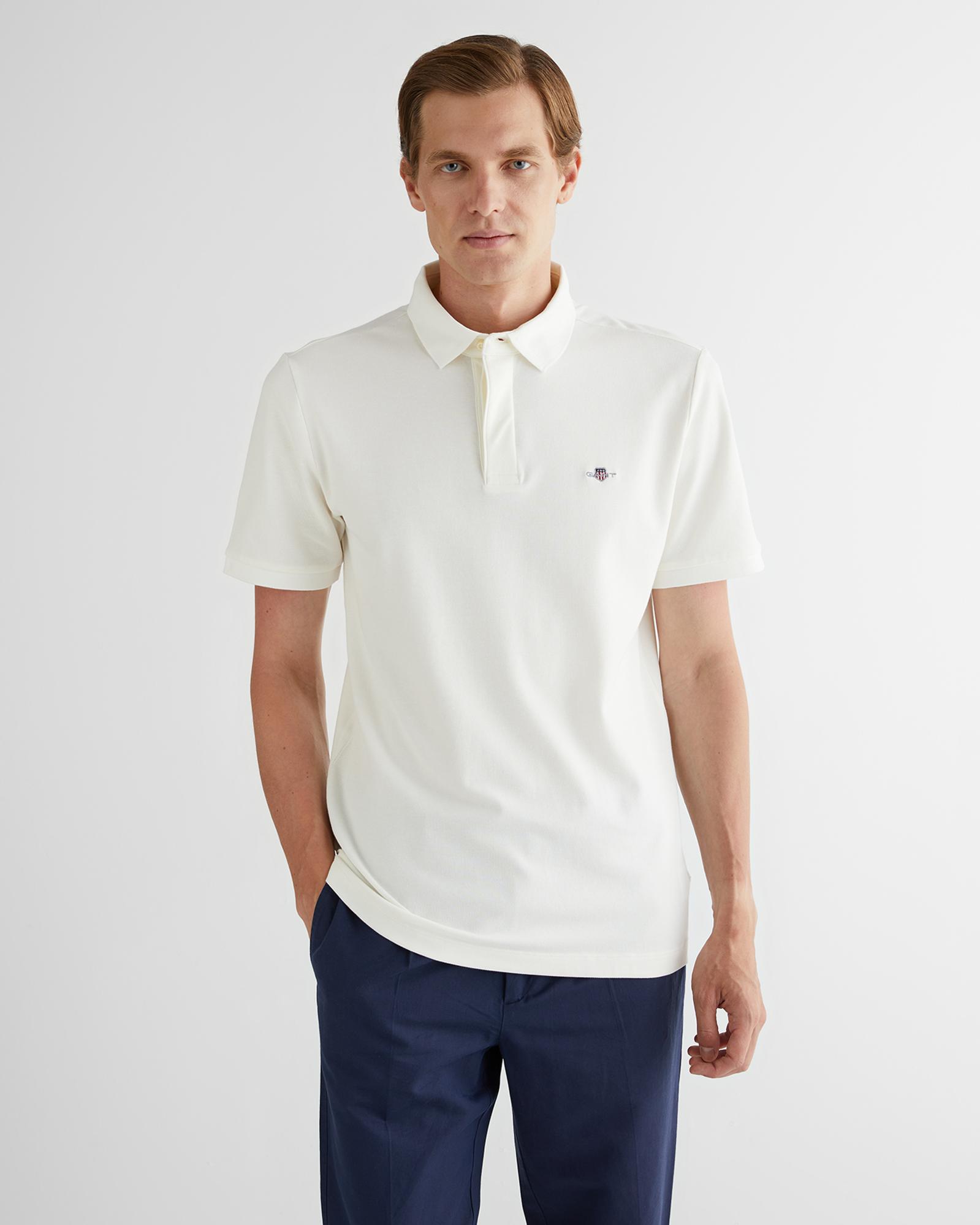 GANT Erkek Beyaz Regular Fit Logolu Polo Yaka T-Shirt