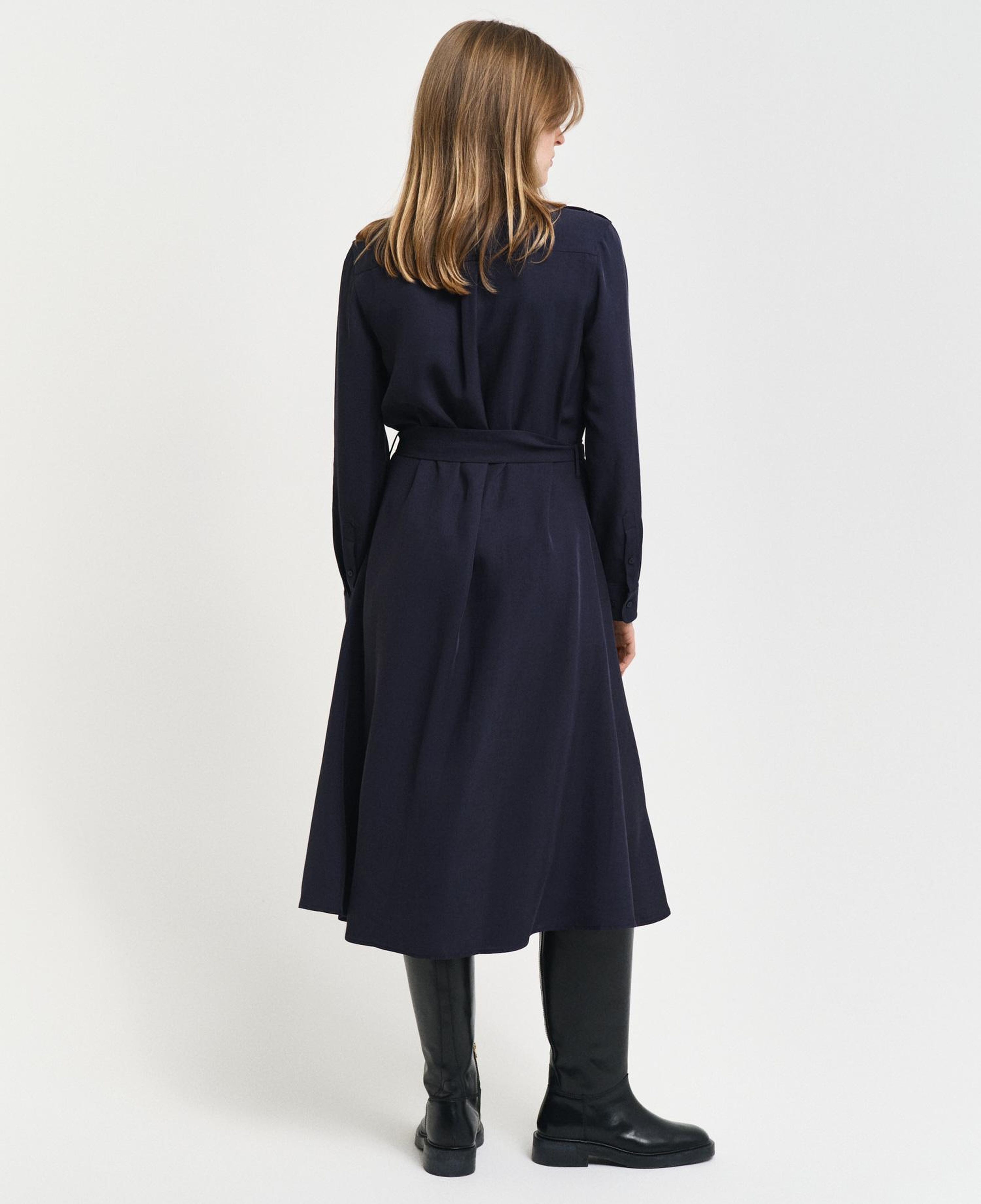 GANT Kadın Lacivert Regular Fit Düğmeli Yaka Elbise