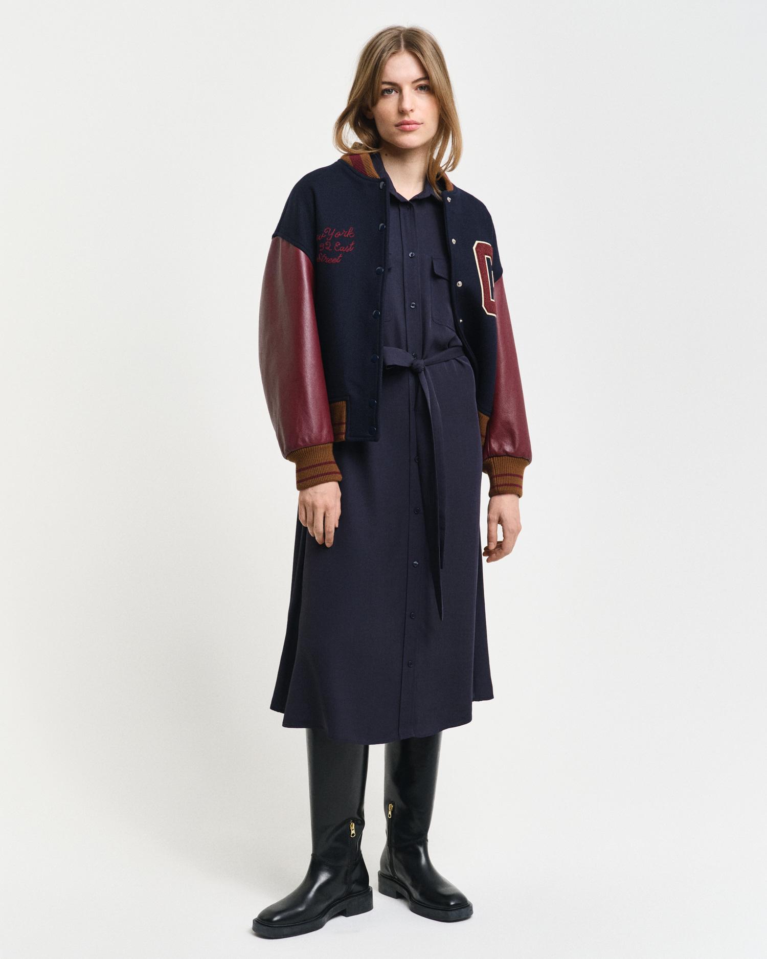 GANT Kadın Lacivert Regular Fit Düğmeli Yaka Elbise