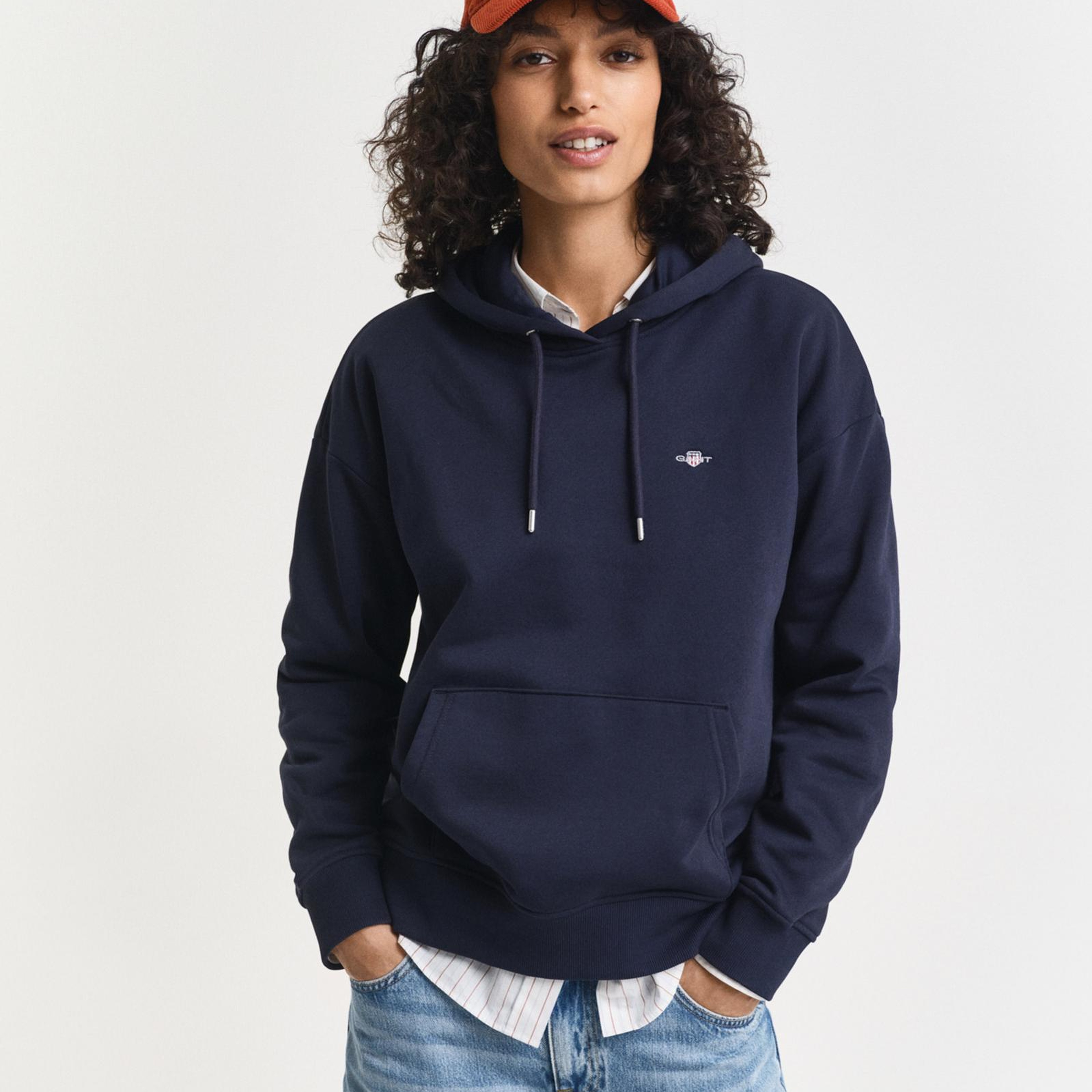 GANT Kadın Lacivert Relaxed Fit Kapüşonlu Sweatshirt