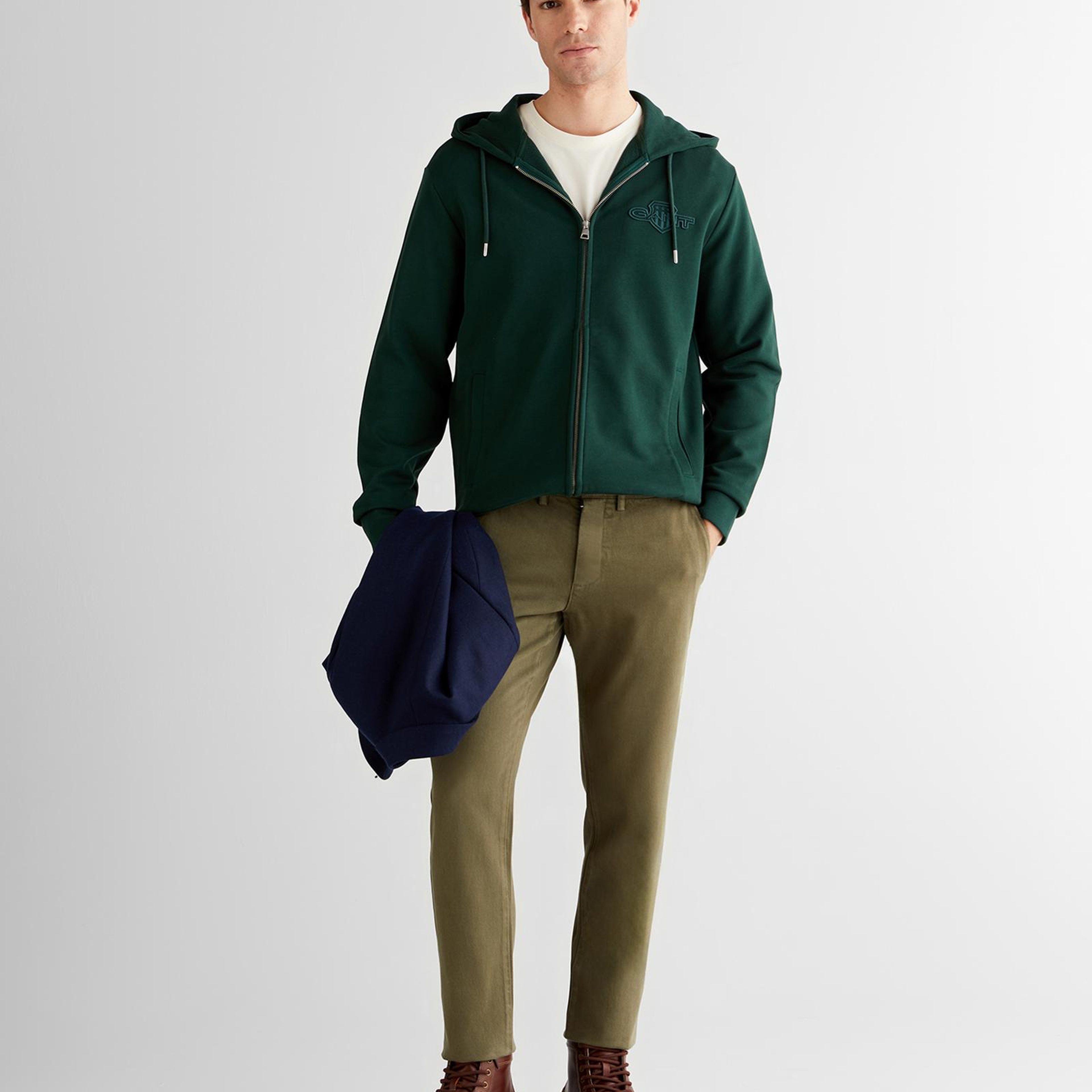 GANT Erkek Yeşil Regular Fit Kapüşonlu Fermuarlı Sweatshirt
