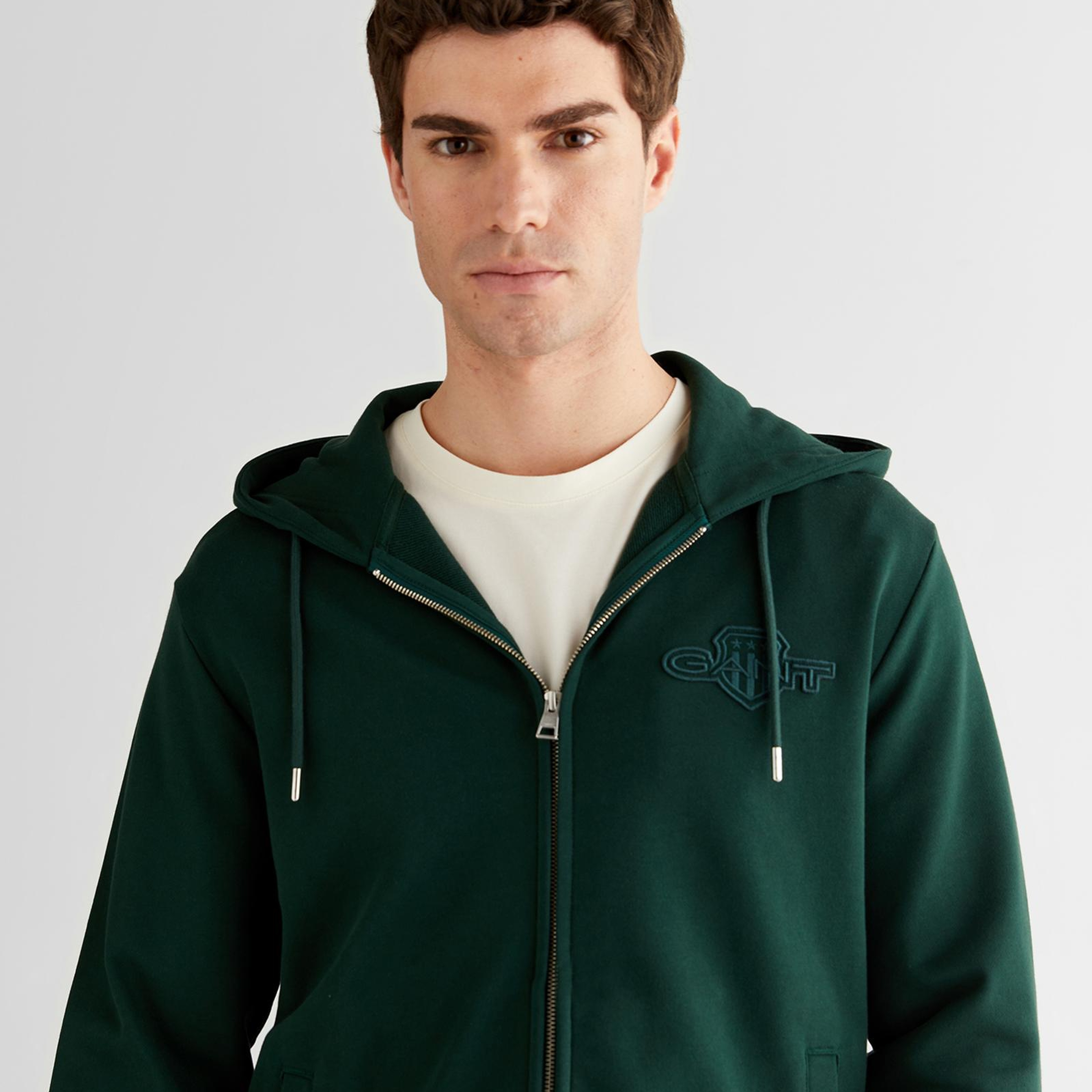 GANT Erkek Yeşil Regular Fit Kapüşonlu Fermuarlı Sweatshirt