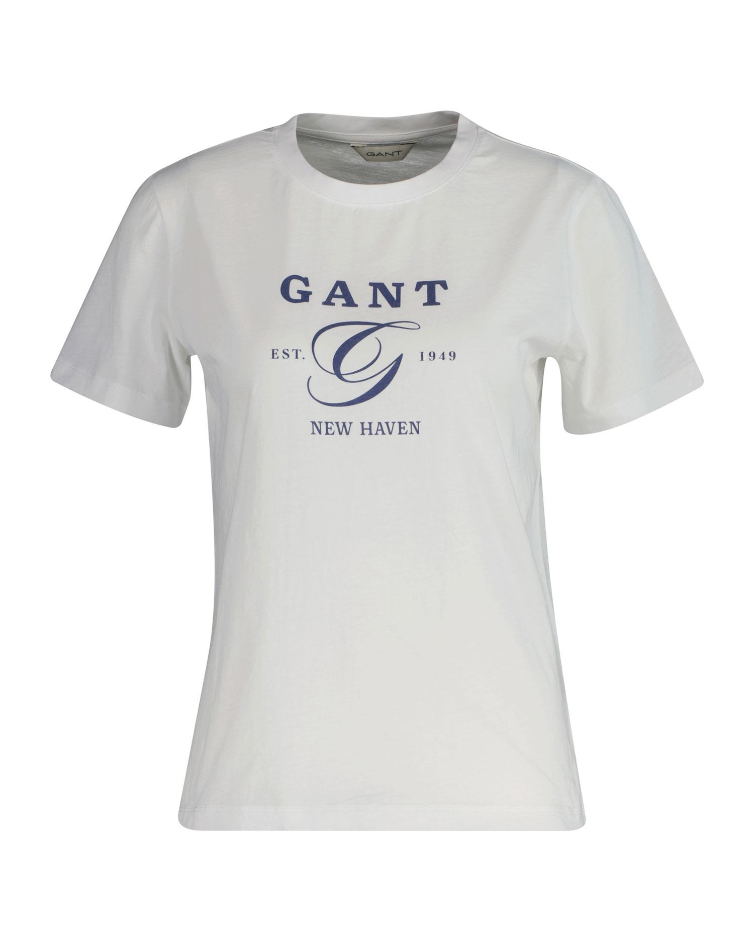 GANT Kadın Beyaz Regular Fit Bisiklet Yaka Logolu T-Shirt