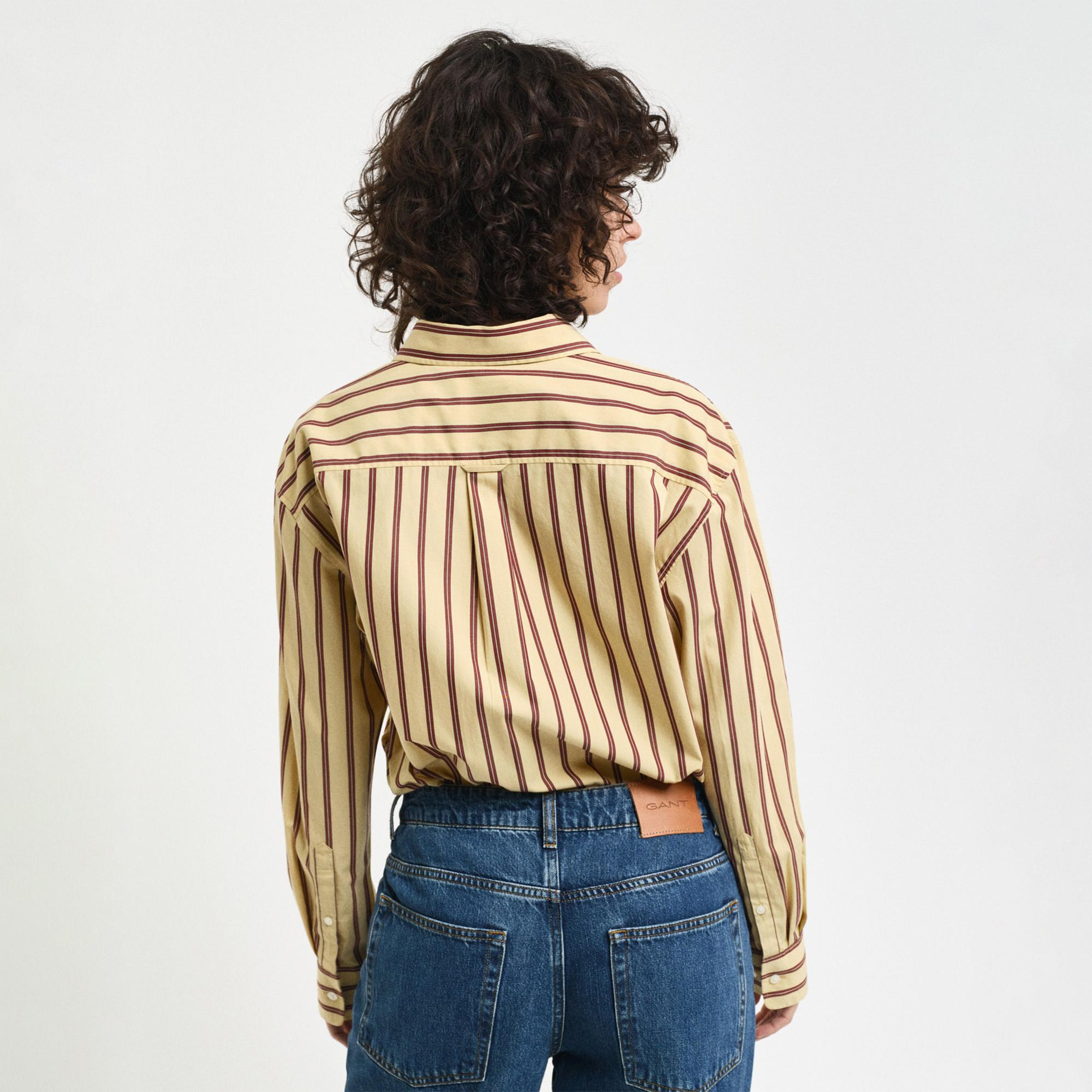 GANT Kadın Kahverengi Relaxed Fit Çizgili Gömlek