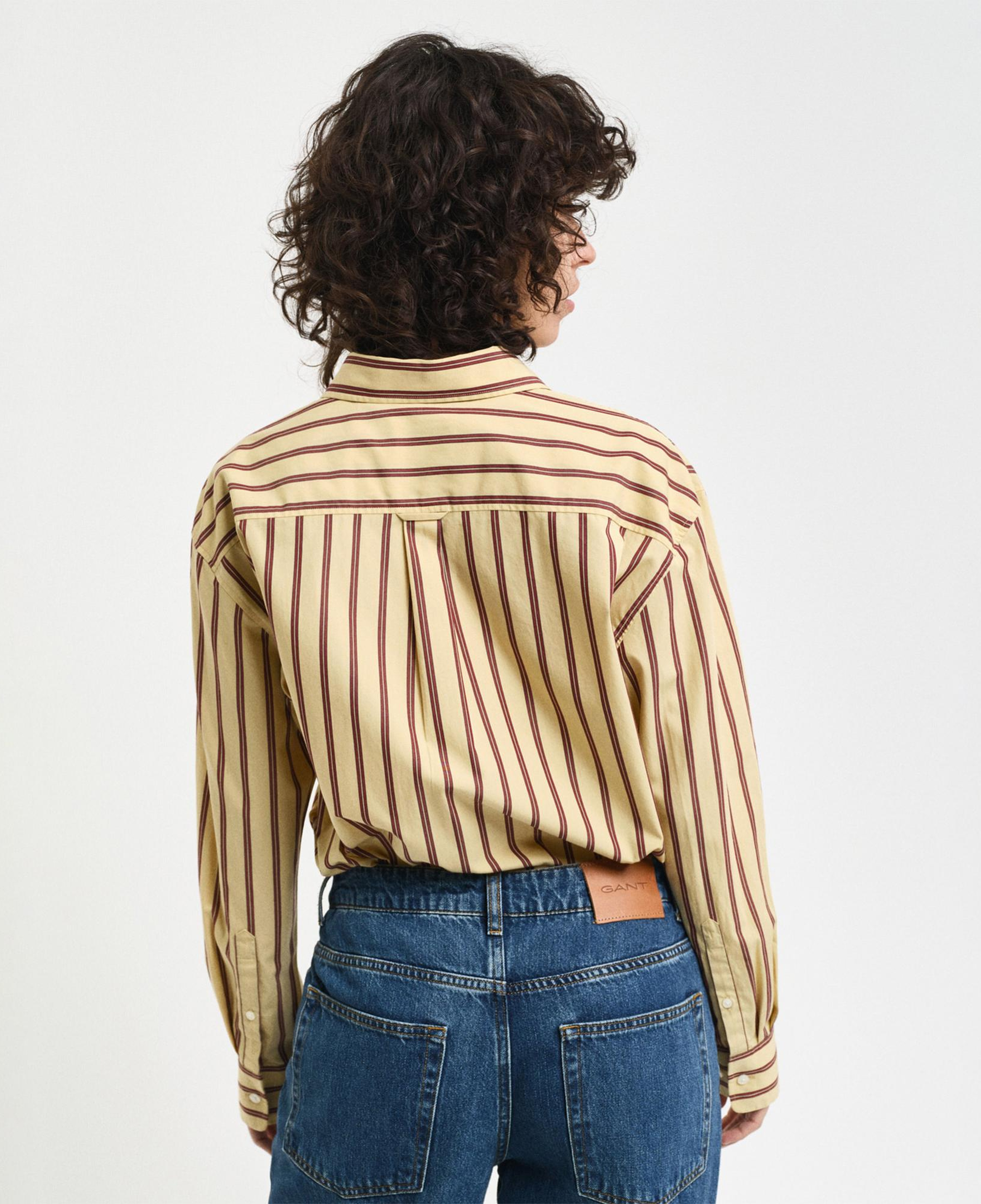 GANT Kadın Kahverengi Relaxed Fit Çizgili Gömlek